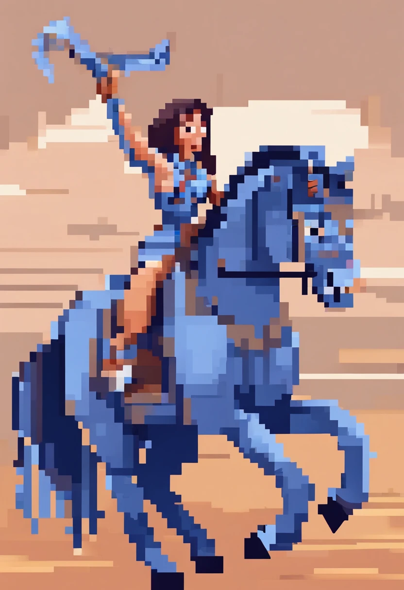 Menina em cima de um cavalo azul