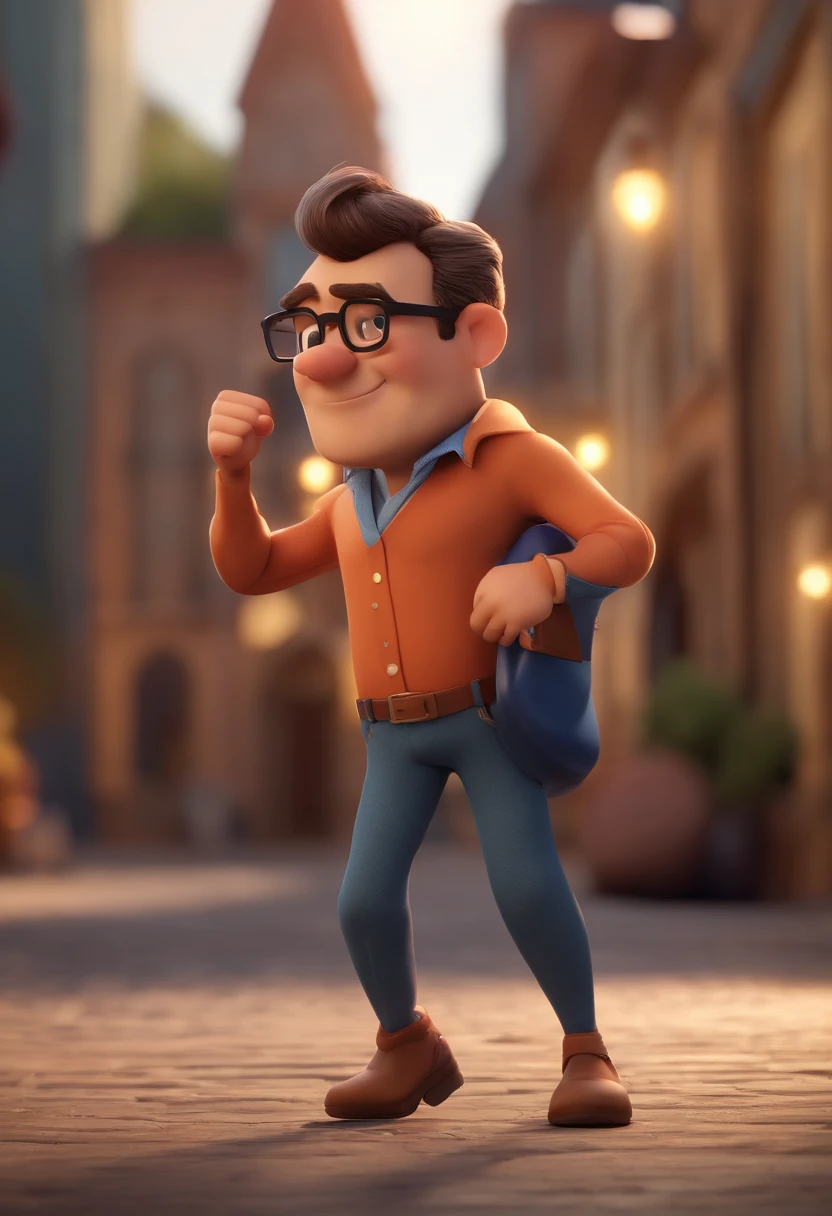 Cartoon character of a man with black glasses and a blue shirt, animation character, Caractere estilizado, animation style rendering, 3D estilizado, Arnold Maya render, 3 d render stylized, toon render keyshot, Personagem 3D, Personagem 3D, 3d rendering stylized, 3 d character render, personagem de desenho animado, Personagem de close up, Pose de personagem,  (Estilo Pixar) (master part:1.2) (Bokeh) (best quality) (pele detalhada) (textura detalhada) (8k) (argila) (Cinematic lighting) (foco nítido