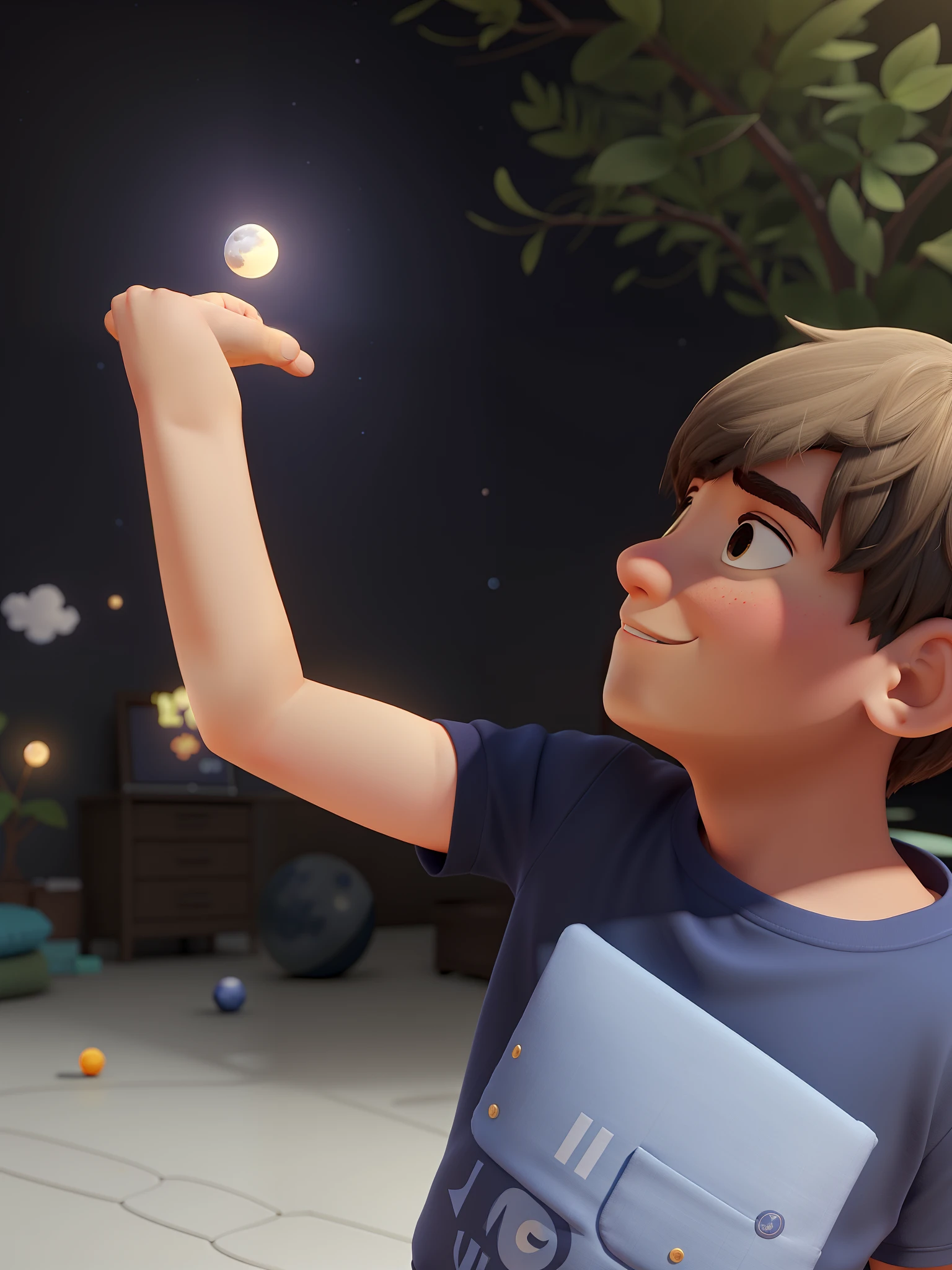 Um , estilo pixar, Holding the moon in my hand, melhor qualidade