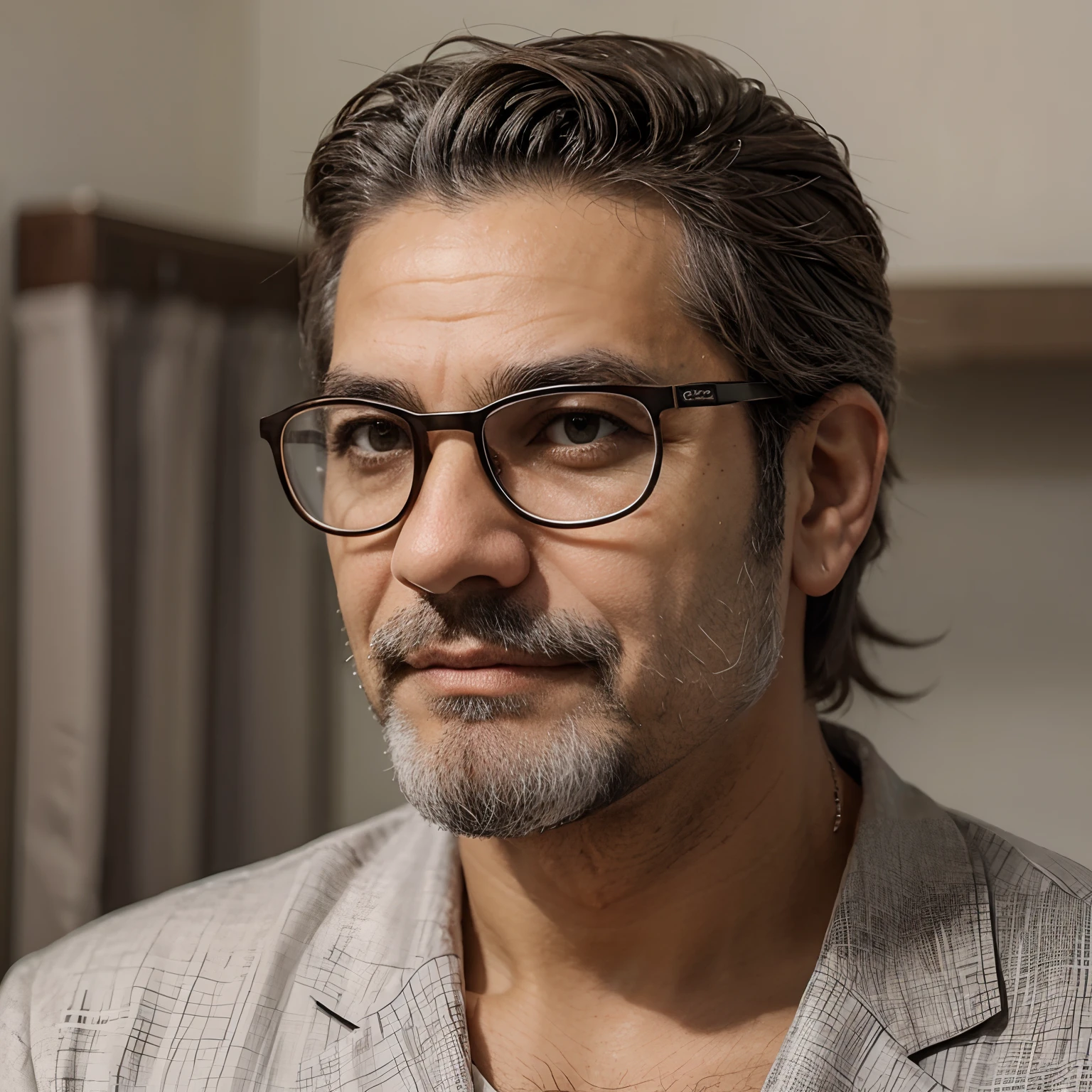 Sou moreno, cabelos grisalhos, I wear glasses and I have a gray beard, estou a cima do peso
