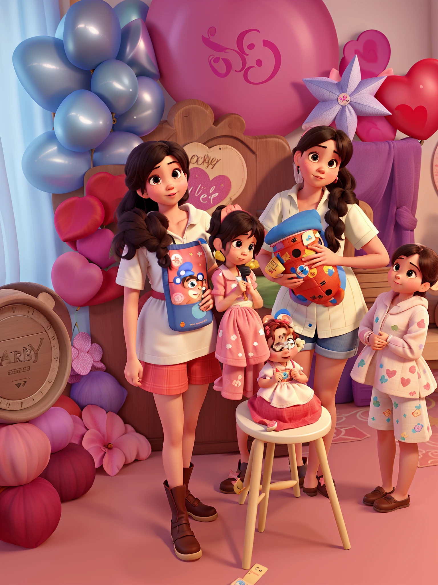 pai, Mother Baby Girl Small Hair, Disney pixar |