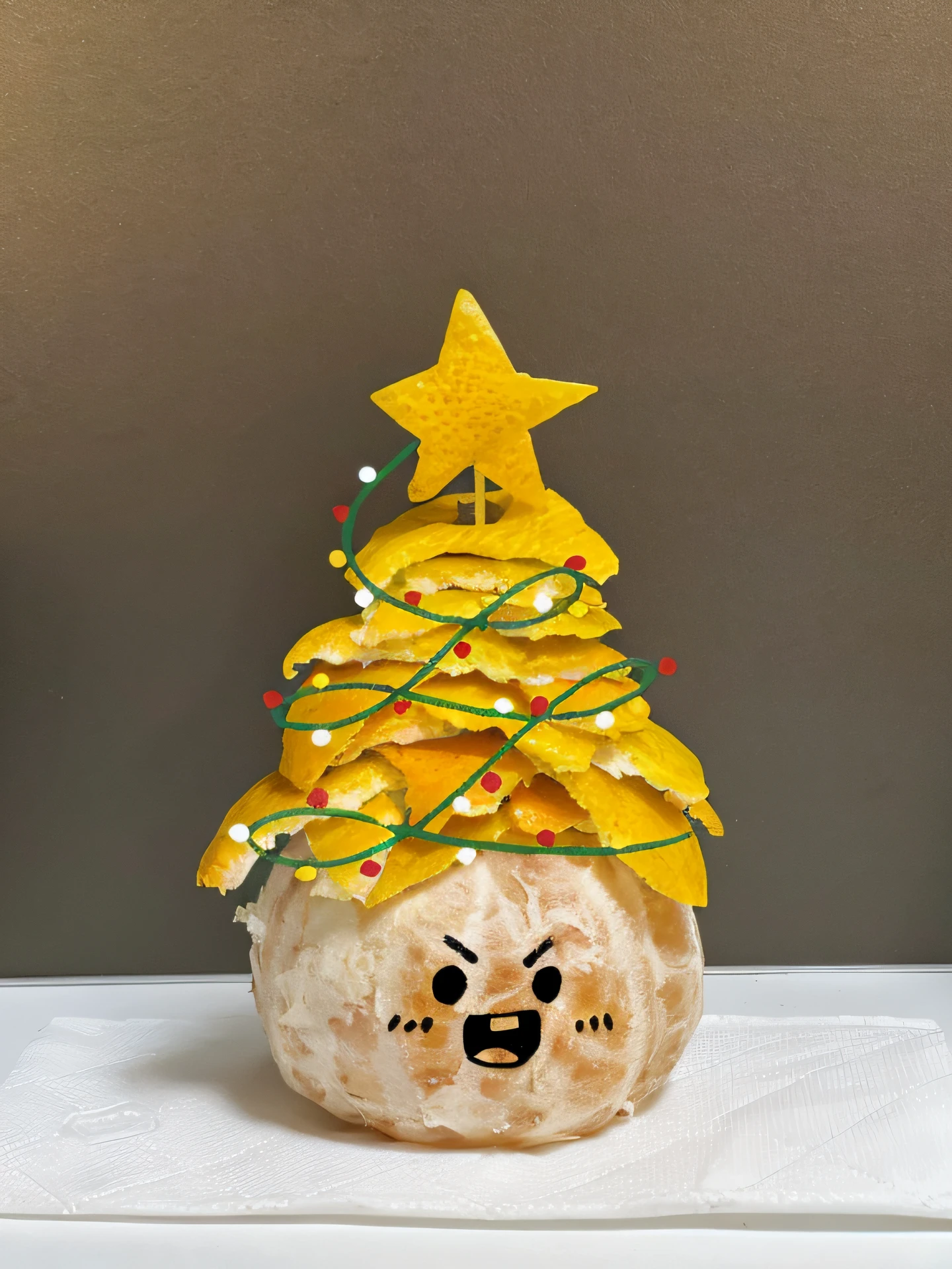 There is a doughnut shaped like a Christmas tree,There is a star on it, 🐿🍸🍋, 🥥 🍕 blend, the trees are angry, Christmas tree, festivity, Fully decorated, his head is a pear, seasons!! : 🌸 ☀ 🍂 ❄, 8K)), 😭 🤮 💕 🎀, she is a gourd, author:Master of Han Chinese