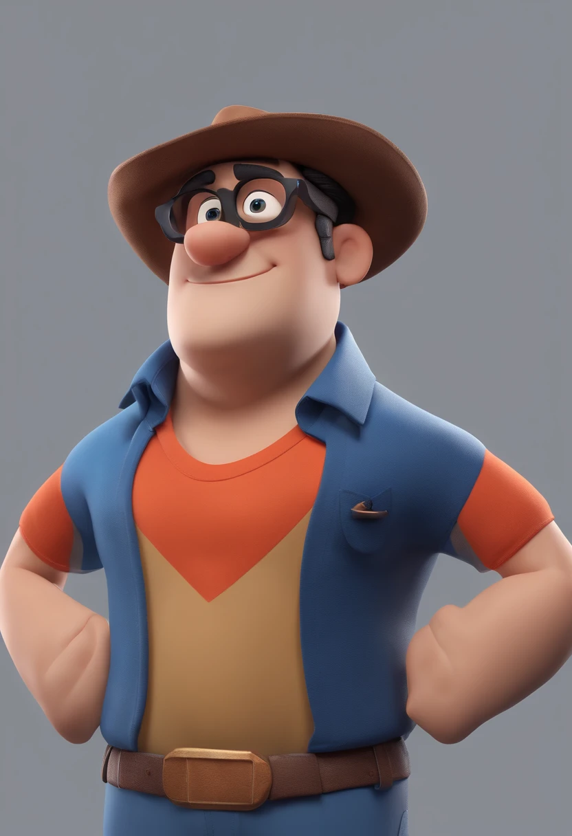Cartoon character of a man wearing black glasses and a blue shirt, um personagem animado, Caractere estilizado, animation style rendering, 3D estilizado, Arnold Maya render, 3 d render stylized, toon render keyshot, Personagem 3D, Personagem 3D, 3d rendering stylized, 3 d character render, personagem de desenho animado, Personagem de close up, Pose de personagem, (Estilo Pixar) (master part:1.2) (Bokeh) (best quality) (pele detalhada) (textura detalhada) (8k) (argila) (Cinematic lighting) (foco nítido,Senta e vaza a parte superior do corpo