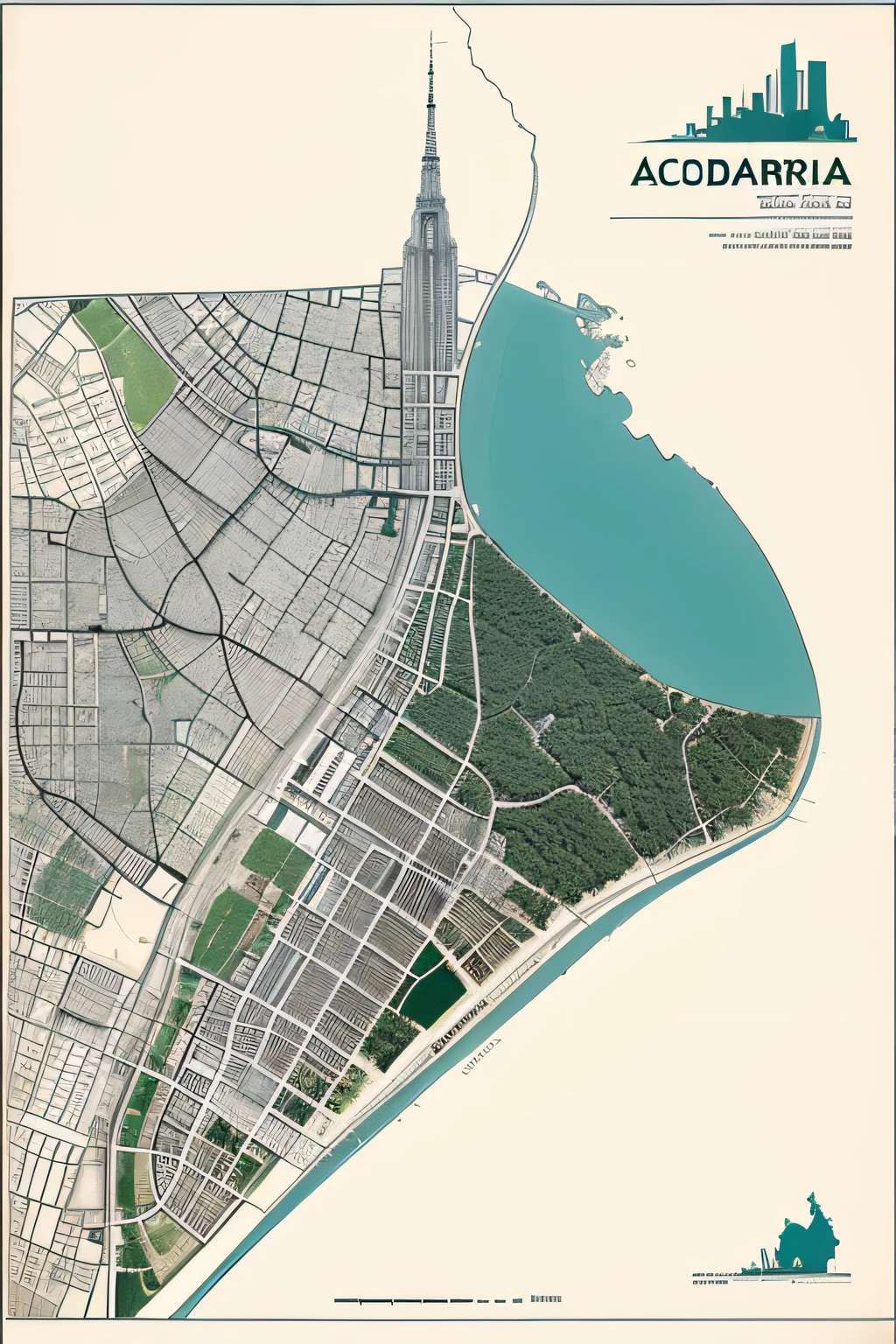 mapa de geografia minimalista, vindima, cidade e ruas, 2D