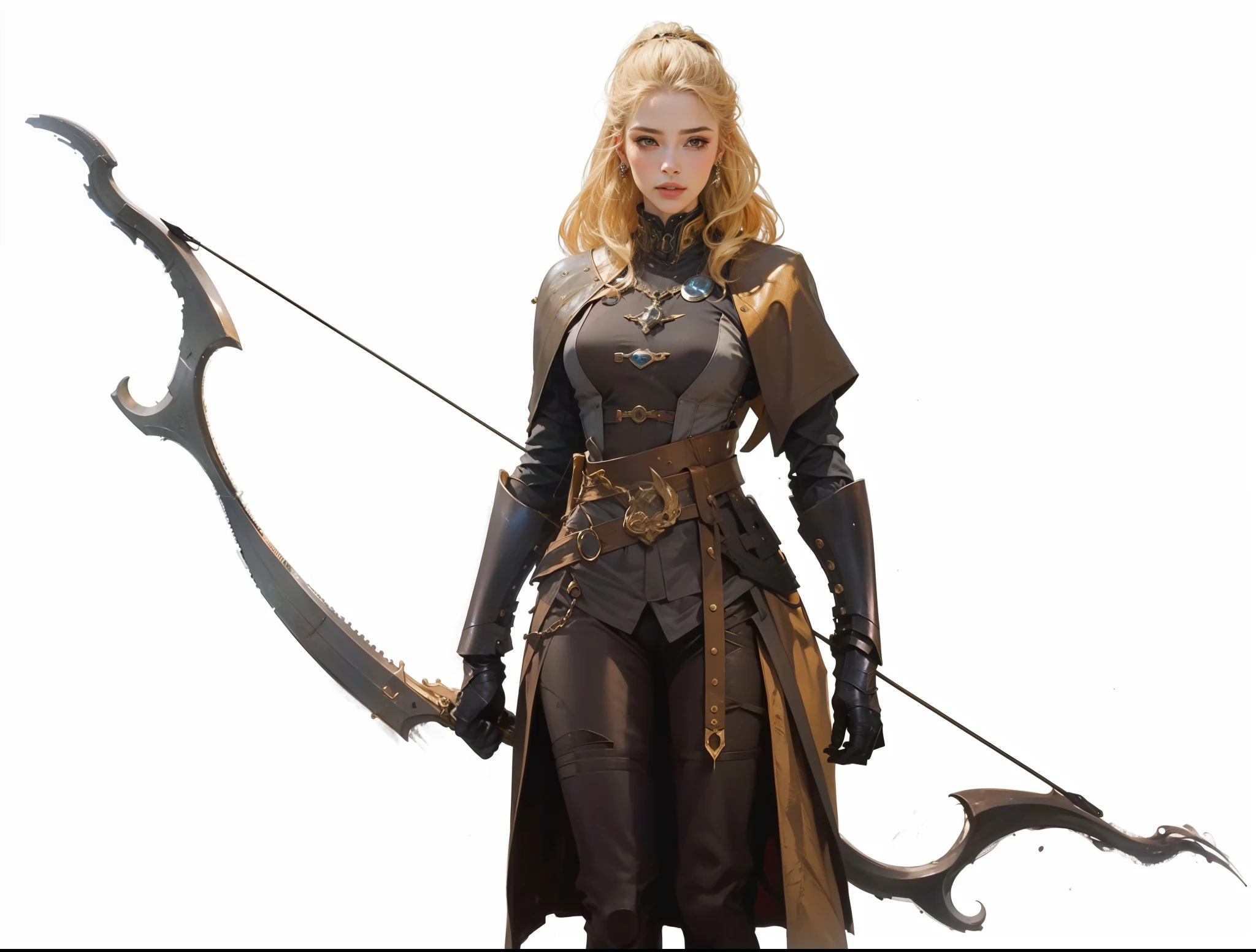 leathers,thongs,Leather material,archer,Bow and arrow structure,the bow,crossbow,blond hairbl,Beautuful Women,bow and arrows,leathers,metals,ssmile,low head,Small loli,teens girl,ember,the face,the hair,Hairline,woman's face,femele,coiffed blonde hair,woman,heads,the face,jewely,Pedras preciosas,Diamond,Flashy clothes,obi strip,decor,metals,metals,golds,gold,Cloth pleats,Pedras preciosas,32K ,(tmasterpiece,top-quality,best qualityer,offcial art),(8K,best qualityer,tmasterpiece:1.2),(((white backgrounid,)))(goods/Baoxiang),fanciful,Europeans,medieval times
