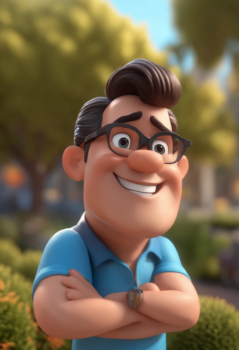 Cartoon character of a man with black glasses and a blue shirt, animation character, Caractere estilizado, animation style rendering, 3D estilizado, Arnold Maya render, 3 d render stylized, toon render keyshot, Personagem 3D, Personagem 3D, 3d rendering stylized, 3 d character render, personagem de desenho animado, Personagem de close up, Pose de personagem, (Estilo Pixar) (master part:1.2) (Bokeh) (best quality) (pele detalhada) (textura detalhada) (8k) (argila) (Cinematic lighting) (foco nítido