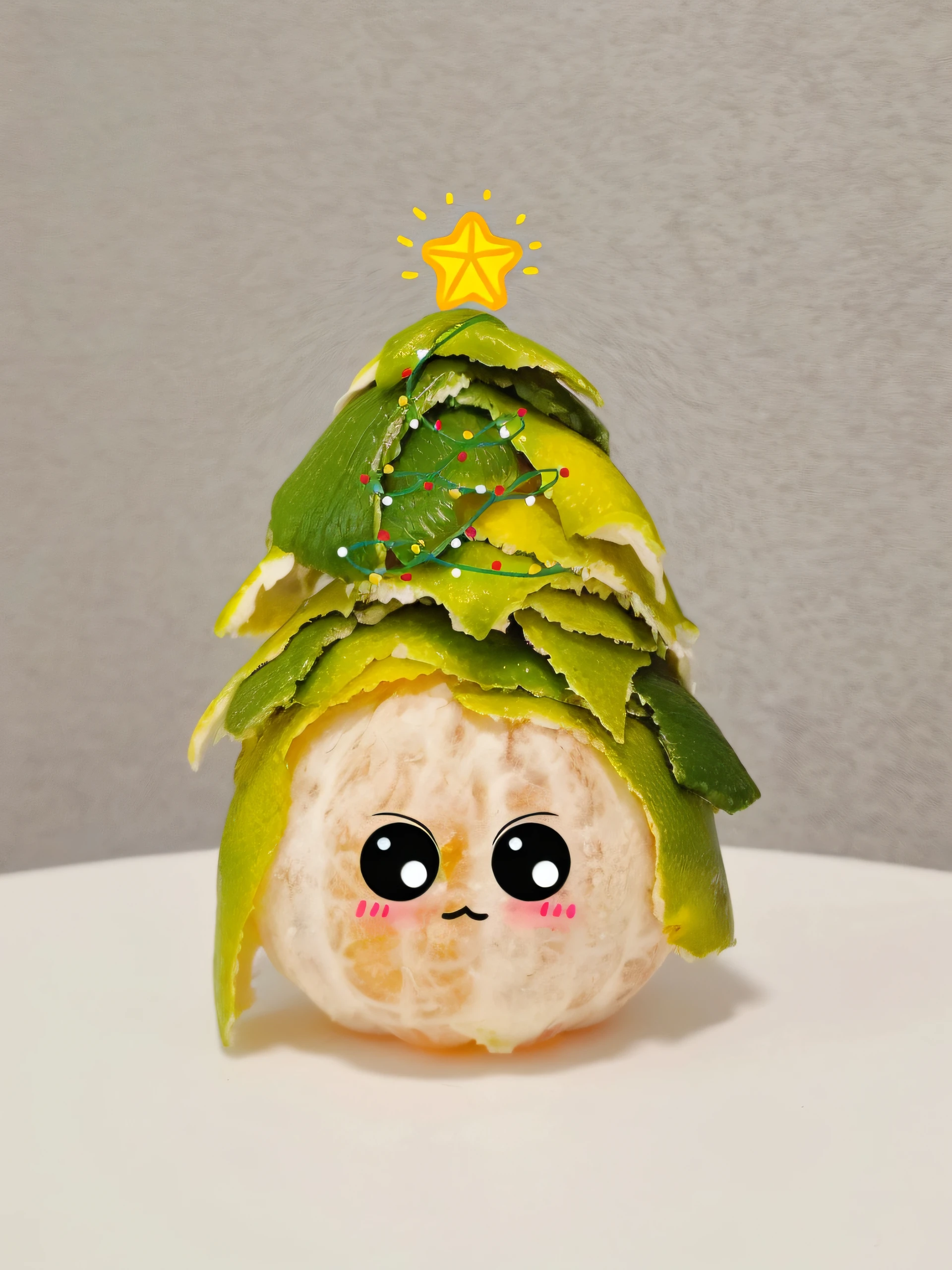 There is a small piece of fruit,There is a face on it, 🐿🍸🍋, emma watson as an avocado, an alien fruit, a human-like juicy peach, adolable, 🍸🍋, wearing a melon, it has lemon skin texture, Cute, bedazzled fruit costumes, 🥥 🍕 blend, his head is a pear
