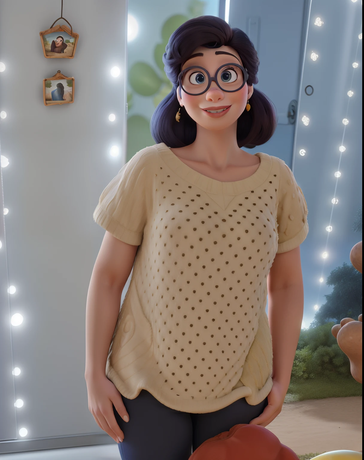 cabelos curto castanhos claros,moderna ,olhar misterioso,Mulher branca nariz pequeno sardas desenho Disney Pixar