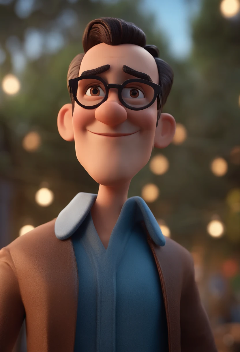 Cartoon character of a man with black glasses and a blue shirt, animation character, Caractere estilizado, animation style rendering, 3D estilizado, Arnold Maya render, 3 d render stylized, toon render keyshot, Personagem 3D, Personagem 3D, 3d rendering stylized, 3 d character render, personagem de desenho animado, Personagem de close up, Pose de personagem, (Estilo Pixar) (master part:1.2) (Bokeh) (best quality) (pele detalhada) (textura detalhada) (8k) (argila) (Cinematic lighting) (foco nítido