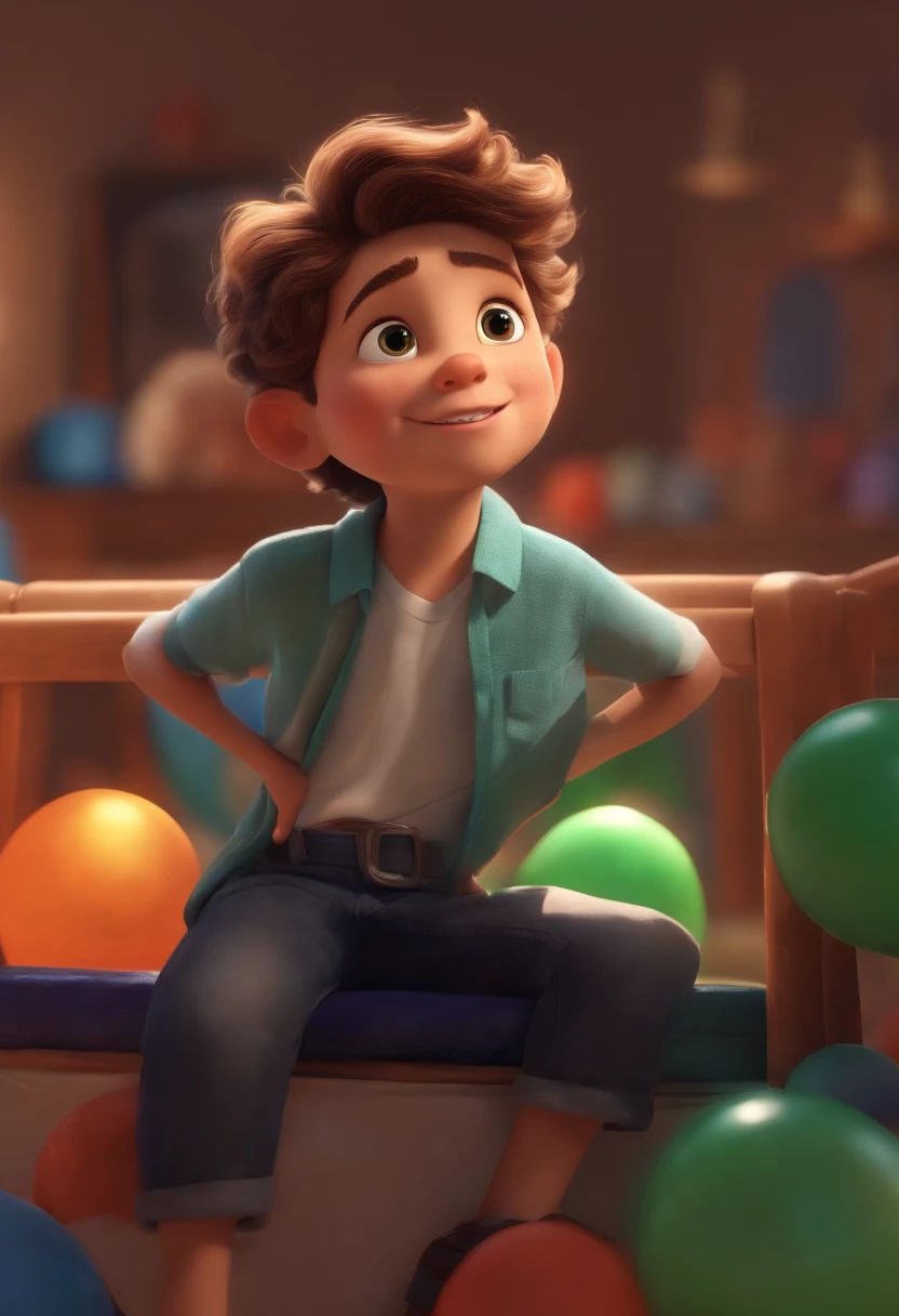 Image of a boy for a story in a YouTube video in Pixar format, He's the little allabester, He's the class leader, He's outgoing, Playful and gets up for a lot of things, cabelo curto
