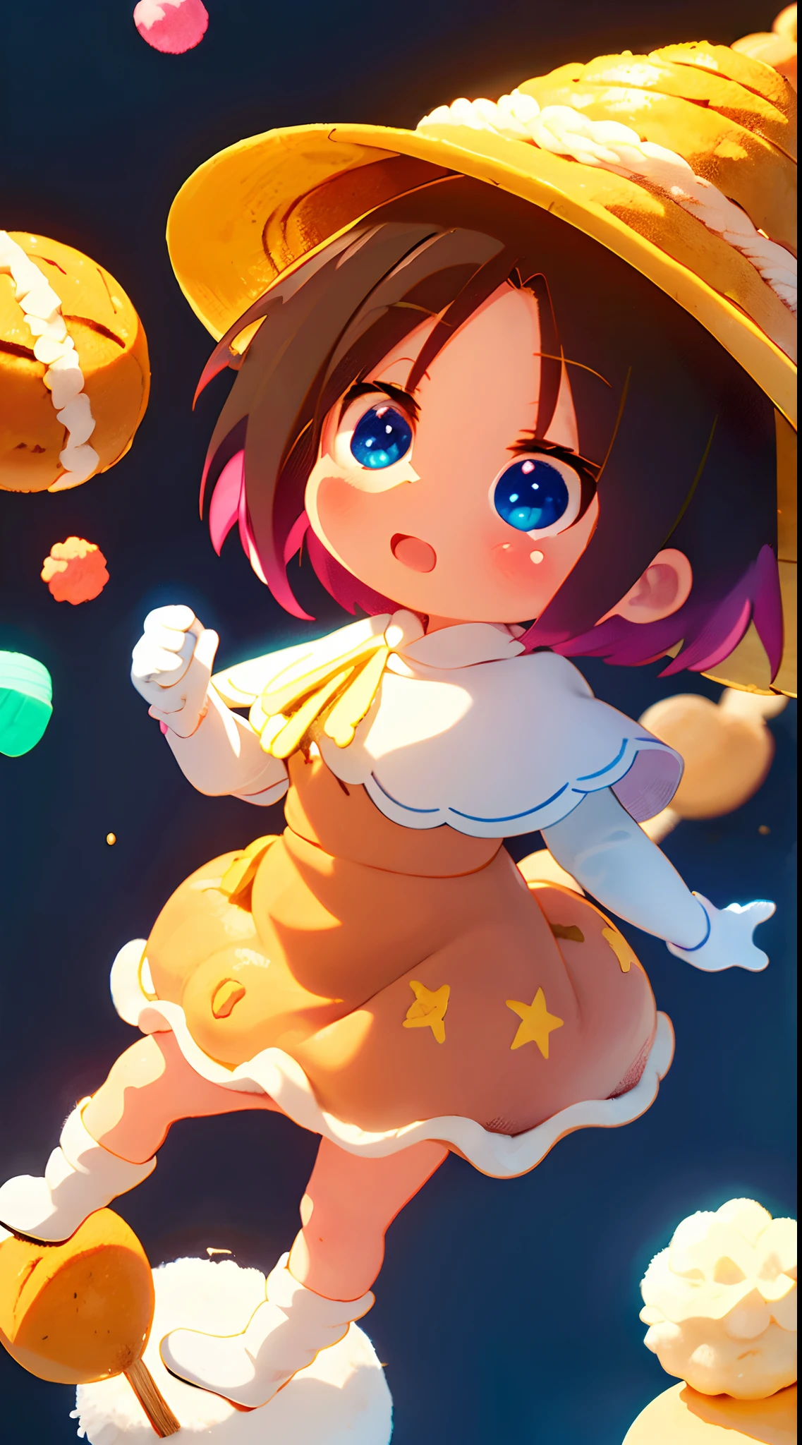 elma_maiddragon, short hair, black hair, blue eyes, senos medianos, Sopa de fideos con carne, Arroz de cerdo estofado, bubble tea, Guabao, Huevo de hierro, Mijo mochi, tortilla, Vermicell, Pan-fried buns, Bollo de pimienta, pineapple cake, Fideos de arroz, Panqueque de cebolleta, tofu apestoso, Pastel solar, witch hat, dress, cape, white gloves, background, Everything is made of candy, cotton candy, Tierra de caramelos,hecho de caramelo, Hecho de caramelos y piruletas , Esculpido en caramelo, Bosque de dulces, recubierto de caramelo