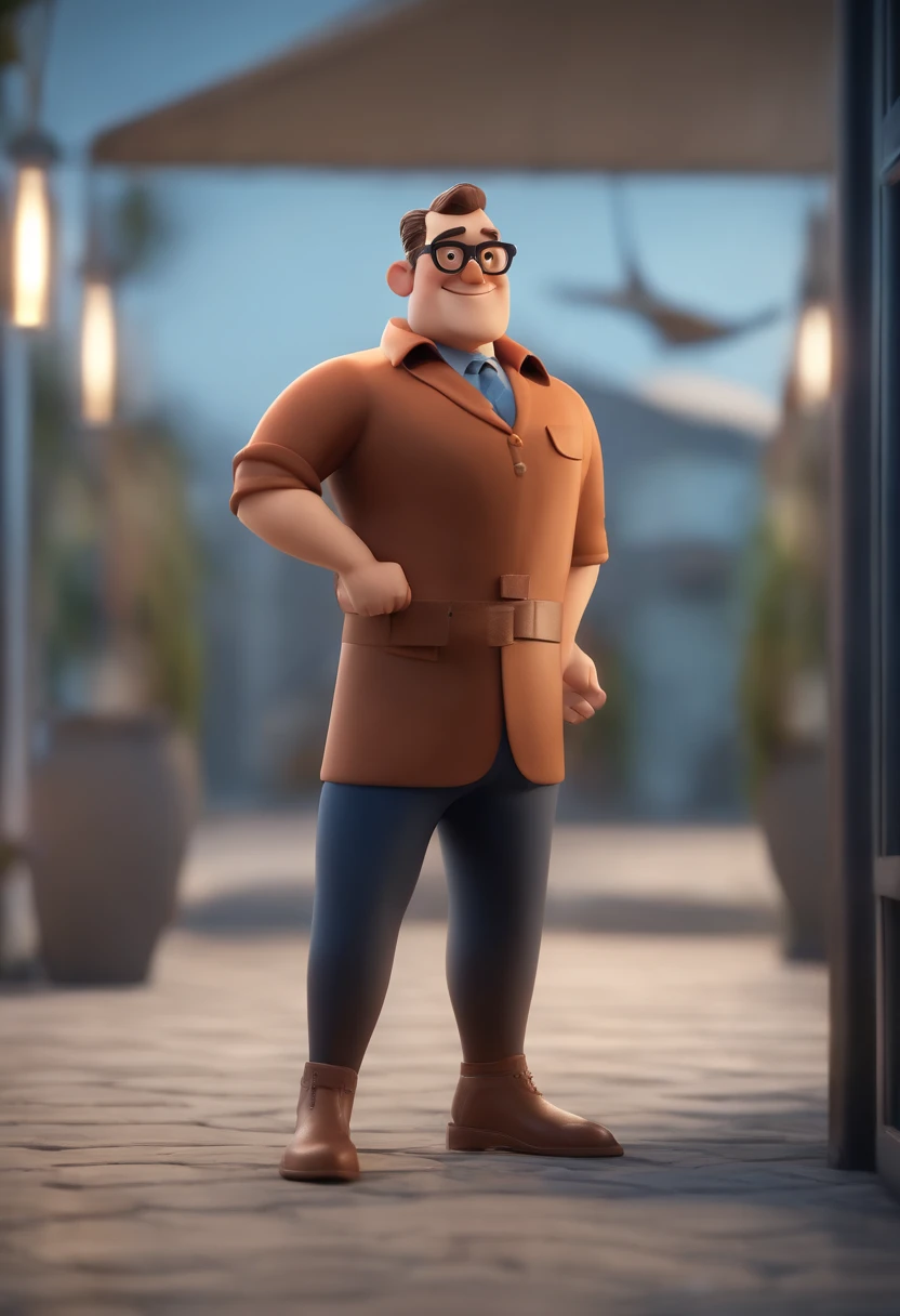 Cartoon character of a man wearing black glasses and a blue shirt, um personagem animado, Caractere estilizado, animation style rendering, 3D estilizado, Arnold Maya render, 3 d render stylized, toon render keyshot, Personagem 3D, Personagem 3D, 3d rendering stylized, 3 d character render, personagem de desenho animado, Personagem de close up, Pose de personagem, (Estilo Pixar) (master part:1.2) (Bokeh) (best quality) (pele detalhada) (textura detalhada) (8k) (argila) (Cinematic lighting) (foco nítido，Senta e vaza a parte superior do corpo