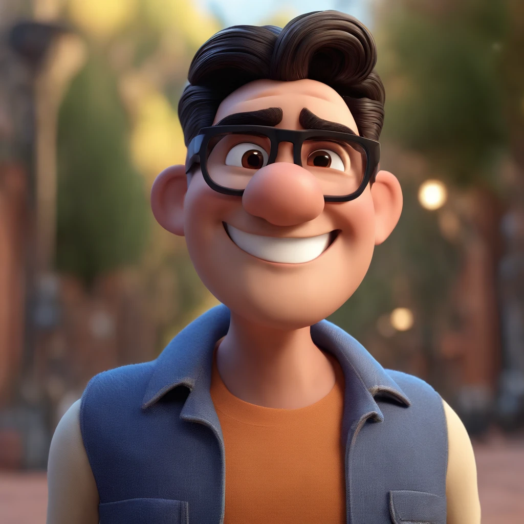 Cartoon character of a man with black glasses and a blue shirt, animation character, Caractere estilizado, animation style rendering, 3D estilizado, Arnold Maya render, 3 d render stylized, toon render keyshot, Personagem 3D, Personagem 3D, 3d rendering stylized, 3 d character render, personagem de desenho animado, Personagem de close up, Pose de personagem, (Estilo Pixar) (master part:1.2) (Bokeh) (best quality) (pele detalhada) (textura detalhada) (8k) (argila) (Cinematic lighting) (foco nítido