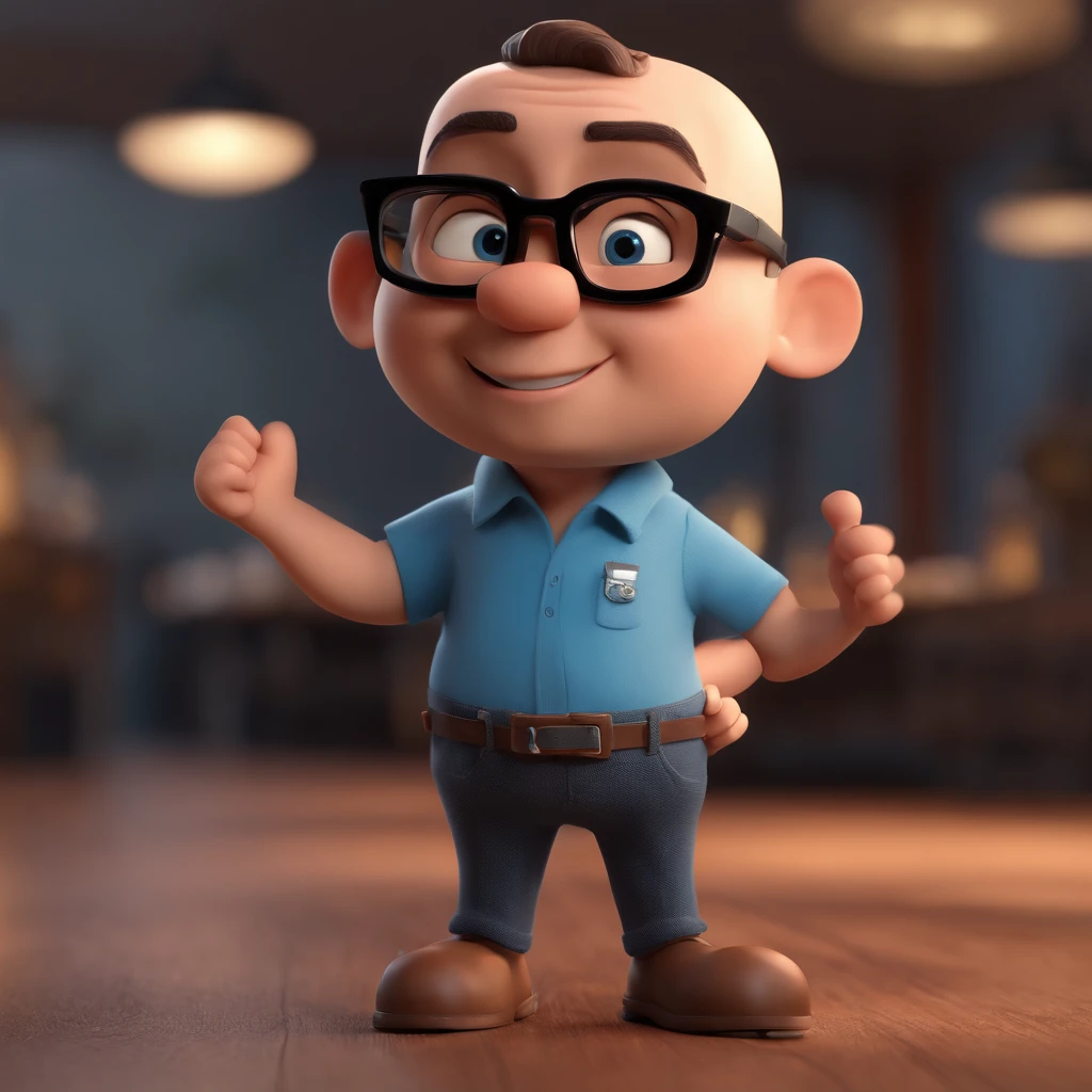 Cartoon character of a man with black glasses and a blue shirt, animation character, Caractere estilizado, animation style rendering, 3D estilizado, Arnold Maya render, 3 d render stylized, toon render keyshot, Personagem 3D, Personagem 3D, 3d rendering stylized, 3 d character render, personagem de desenho animado, Personagem de close up, Pose de personagem, (Estilo Pixar) (master part:1.2) (Bokeh) (best quality) (pele detalhada) (textura detalhada) (8k) (argila) (Cinematic lighting) (foco nítido