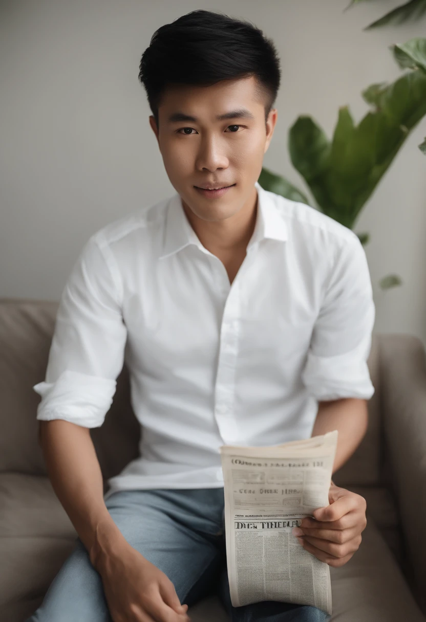 arafed man in white shirt holding a banana in front of newspaper, thawan duchanee, newspaper picture, bao pham, inspired by Ding Yunpeng, stanley artger m lau, darren quach, nivanh chanthara, andrew thomas huang, victor ngai, newspaper photo, phong shaded, damien tran, reuben wu, leaked image