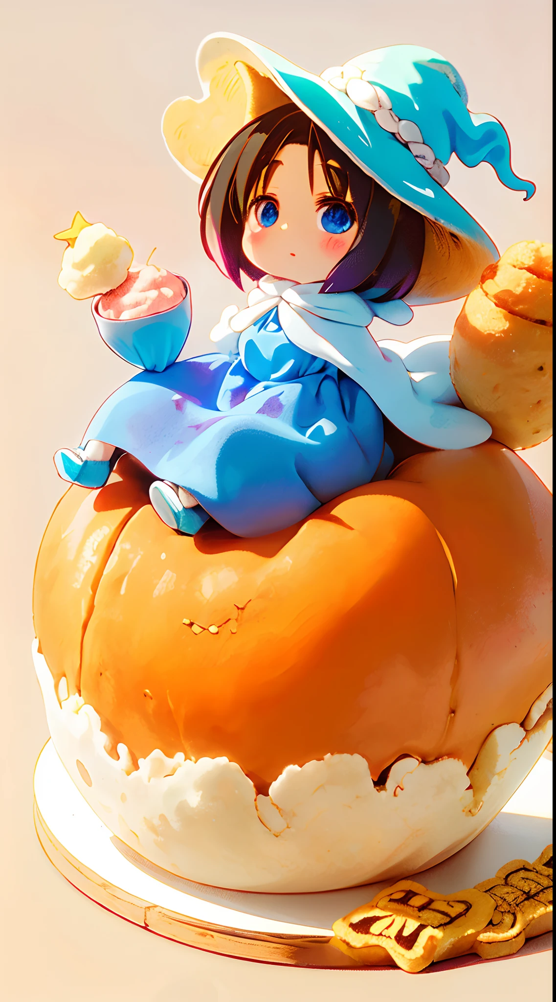 elma_maiddragon, short hair, black hair, blue eyes, senos medianos, Sopa de fideos con carne, Arroz de cerdo estofado, bubble tea, Guabao, Huevo de hierro, Mijo mochi, tortilla, Vermicell, Pan-fried buns, Bollo de pimienta, pineapple cake, Fideos de arroz, Panqueque de cebolleta, tofu apestoso, Pastel solar, witch hat, dress, cape, white gloves, background, Everything is made of candy, cotton candy, Tierra de caramelos,hecho de caramelo, Hecho de caramelos y piruletas , Esculpido en caramelo, Bosque de dulces, recubierto de caramelo