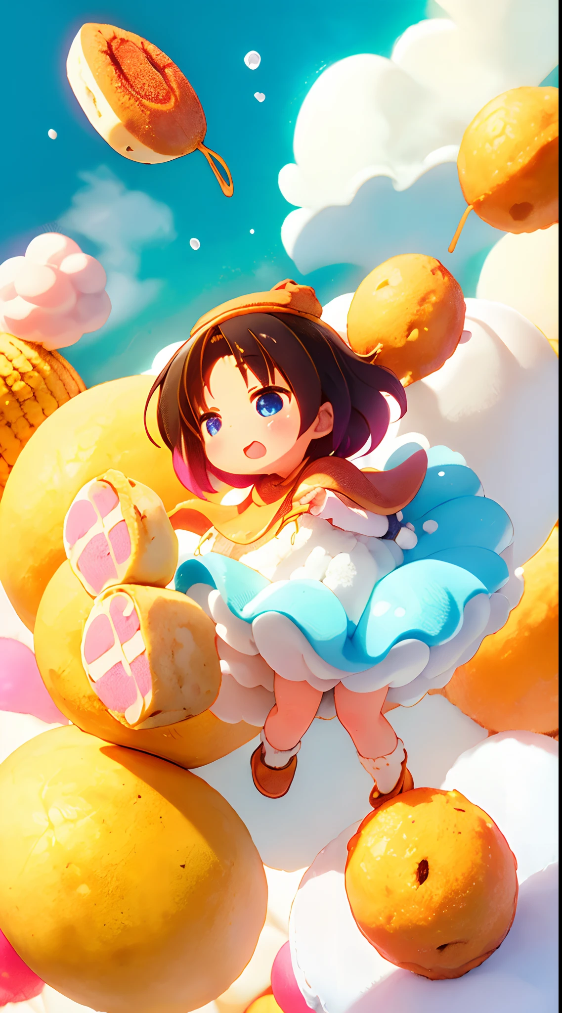 elma_maiddragon, short hair, black hair, blue eyes, senos medianos, Sopa de fideos con carne, Arroz de cerdo estofado, bubble tea, Guabao, Huevo de hierro, Mijo mochi, tortilla, Vermicell, Pan-fried buns, Bollo de pimienta, pineapple cake, Fideos de arroz, Panqueque de cebolleta, tofu apestoso, Pastel solar, witch hat, dress, cape, white gloves, background, Everything is made of candy, cotton candy, Tierra de caramelos,hecho de caramelo, Hecho de caramelos y piruletas , Esculpido en caramelo, Bosque de dulces, recubierto de caramelo
