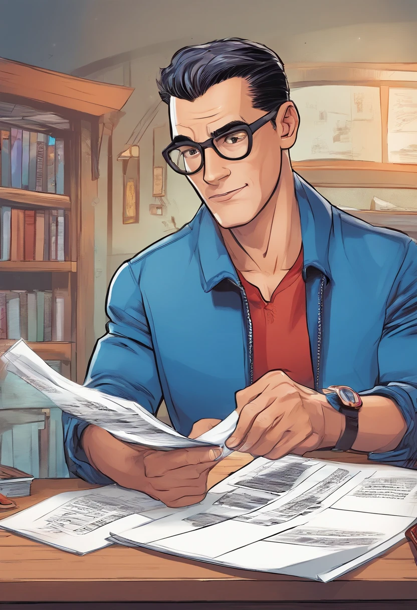Man in blue jacket holding a piece of paper, semi-realistic rendering, 3 d render stylized, animation style rendering, 3d rendering stylized, stylized as a 3d rendering, promotional render, Artista CG, realista estilo 3d, super detailed rendering, toon render keyshot, animation character, estilo de arte fotorrealista, cena detalhada