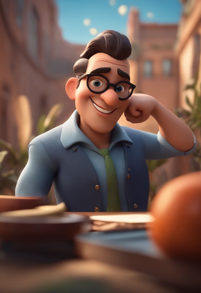 Cartoon character of a man with black glasses and a blue shirt, animation character, Caractere estilizado, animation style rendering, 3D estilizado, Arnold Maya render, 3 d render stylized, toon render keyshot, Personagem 3D, Personagem 3D, 3d rendering stylized, 3 d character render, personagem de desenho animado, Personagem de close up, Pose de personagem, (Estilo Pixar) (master part:1.2) (Bokeh) (best quality) (pele detalhada) (textura detalhada) (8k) (argila) (Cinematic lighting) (foco nítido
