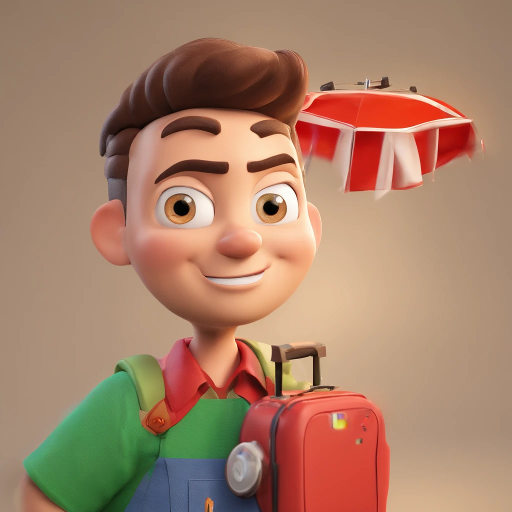 Criar um personagem no estilo Pixar. Trata-se de um homem de 30 anos, Branco, e olhos castanhos.