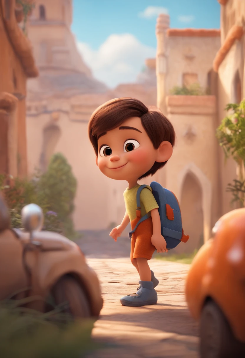 a happy cute ??? standing short hair, vestindo uma fantasia espacial, , fundo branco, barnet, Tom, Estilo Pixar, ....3d, desenhos animados, rosto detalhado, asymmetrical 16k