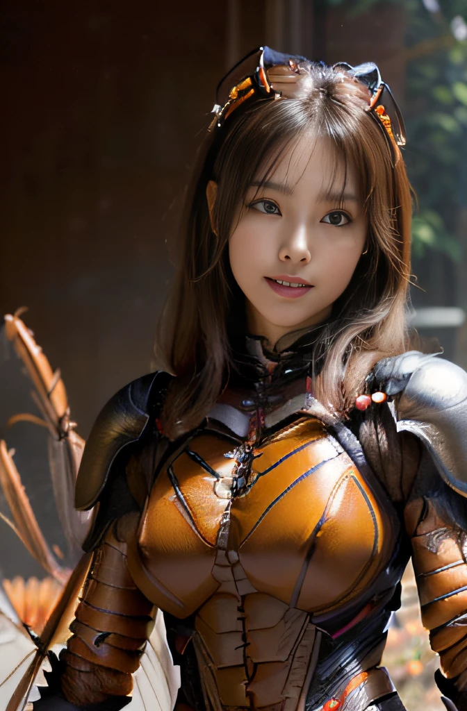 (high resolution,masterpiece,best quality,extremely detailed CG, anime, official art:1.4), realistic, photo, amazing fine details, all intricate, gloss and shiny,awesome many layers, 8k wall paper, 3d, sketch, kawaii, illustration,( solo:1.4), perfect female proportion,villainess, (fusion of dark brown cockroach and lady:1.4), (brown cockroach form lady:1.2), (brown cockroach lady:1.2), (fusion:1.2), (solo:1.4), (evil smile:1.2), muscular, abs, (cockroach brown exoskeleton bio insect suit:1.4), (cockroach brown exoskeleton bio insect armor:1.2), (brown transparency cockroach wing:1.4), (brown cockroach antennae:1.3),