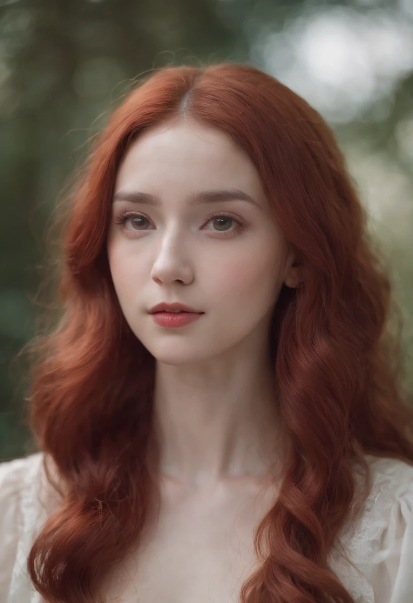 girl，long whitr hair，curlies，Red hair ends，face expressionless，Thin，bust