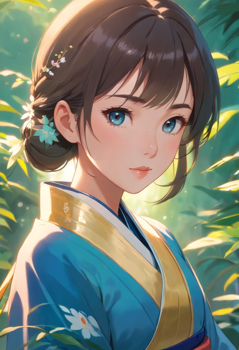 A girl in Hanfu, with beautiful detailed eyes and lips, wearing a gorgeous traditional Chinese dress. She has long eyelashes and is in a Super Saiyajin style. The image quality is (best quality, highres, photo-realistic:1.37), with ultra-detailed features and vivid colors. The art style of the image is inspired by portraits, and the overall color tone is influenced by the Lora:mingStyle8 with a strength of 0.6. The lighting creates a soft and warm atmosphere, highlighting the girl's beauty and elegance in the garden.