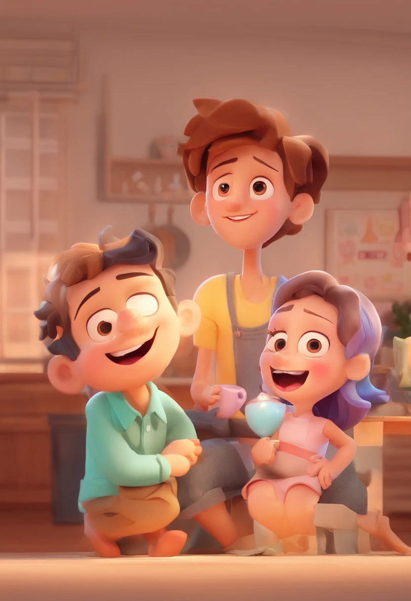 An illustration of an adorable couple, destacando um homem e uma mulher com bonito, Expressive eyes – the man's skin is black and the man's hair is bald and black, while the woman's skin is black and the woman's hair is curly and brown. They are a bright room, cada um com um sorriso no rosto, e compartilhar um momento especial caracterizado pelo amor, arroz, e insights educacionais. Illustrate this scene from a perspective where they are facing away from the camera, Showing Your Connection. Desenvolva esta arte em Full HD, Focus on your cinematic touch, Estilo Disney Pixar Animations