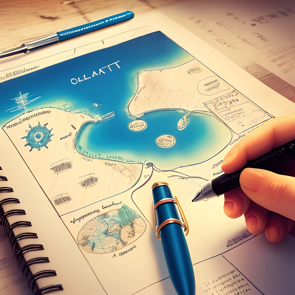 A treasure map with some hints and drawn with a ballpoint pen