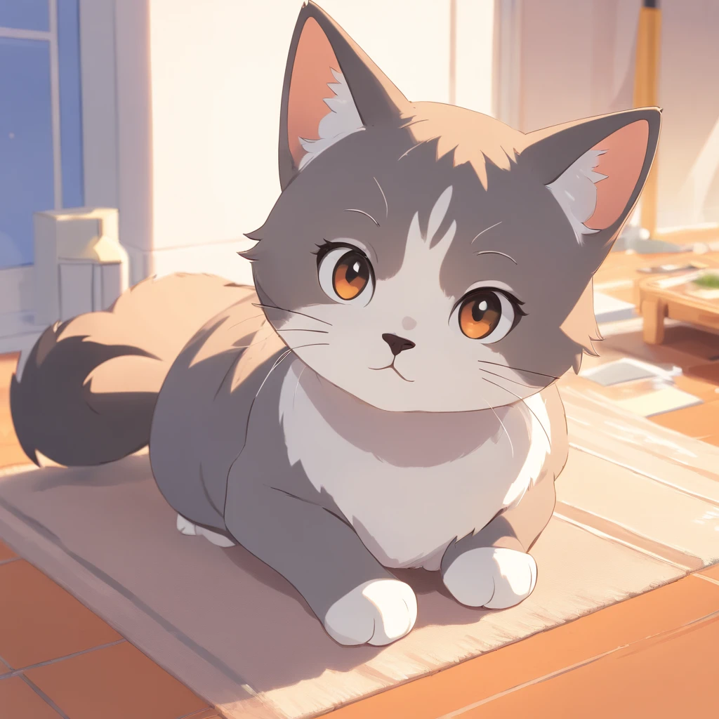Little cute isometric cat emoji, Tuxedo jack,Gray and white cat, kawaii, Southern French wall in the background, soft and muted colors, 3d icon clay rendering, Spring: 120 mm, 3D blender rendering, trending on polycount, modular constructivism, Orange background, physically-based renderingt, The kitten in the middle raised her hand