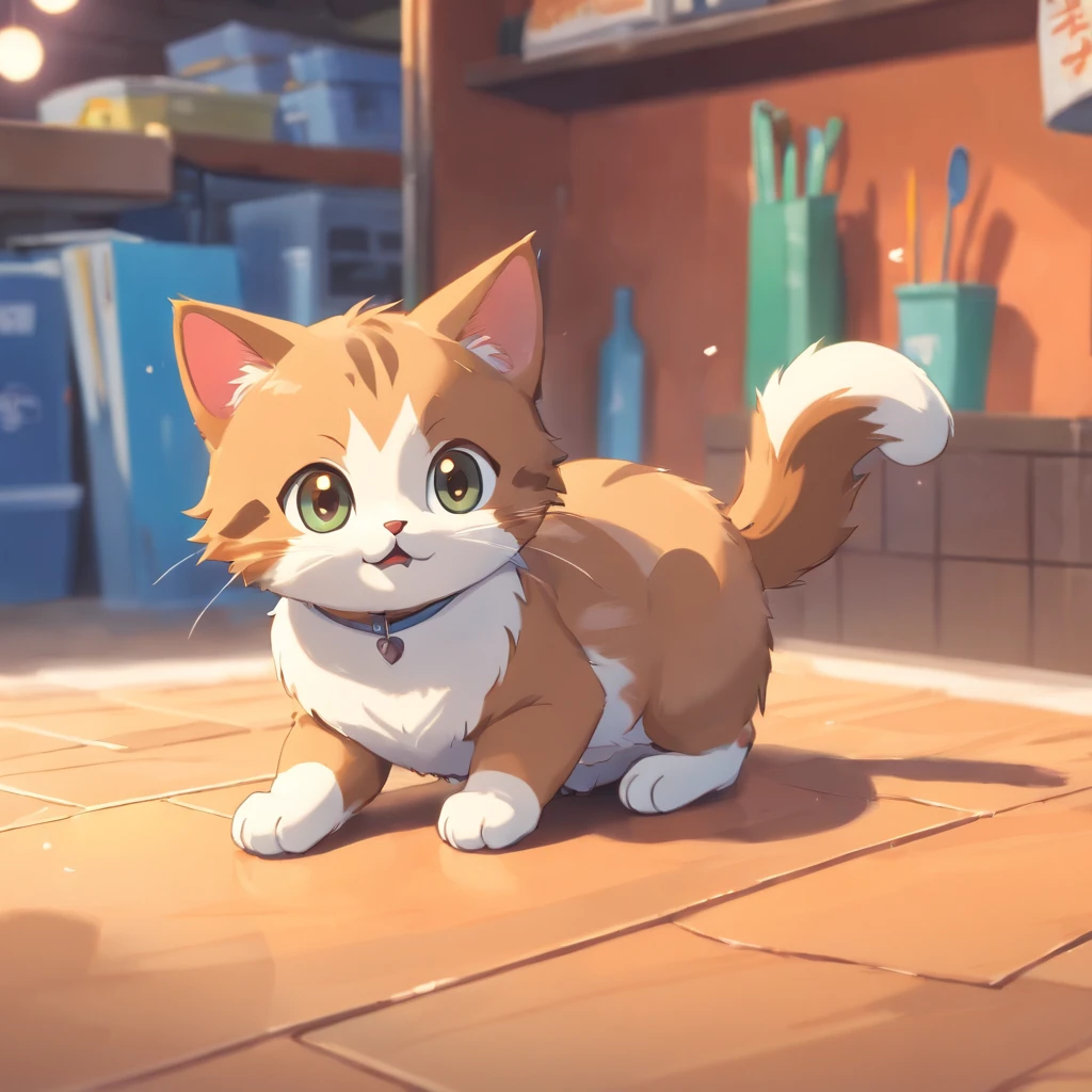 Little cute isometric cat emoji, Tuxedo jack, calico cat, hairy pubic，Cute big breasts, Pet shop background, soft and muted colors, 3d icon clay rendering, Spring: 120mm, 3D blender rendering, trending on polycount, modular constructivism, Orange background, physically-based renderingt, The kitten in the middle raised her hand