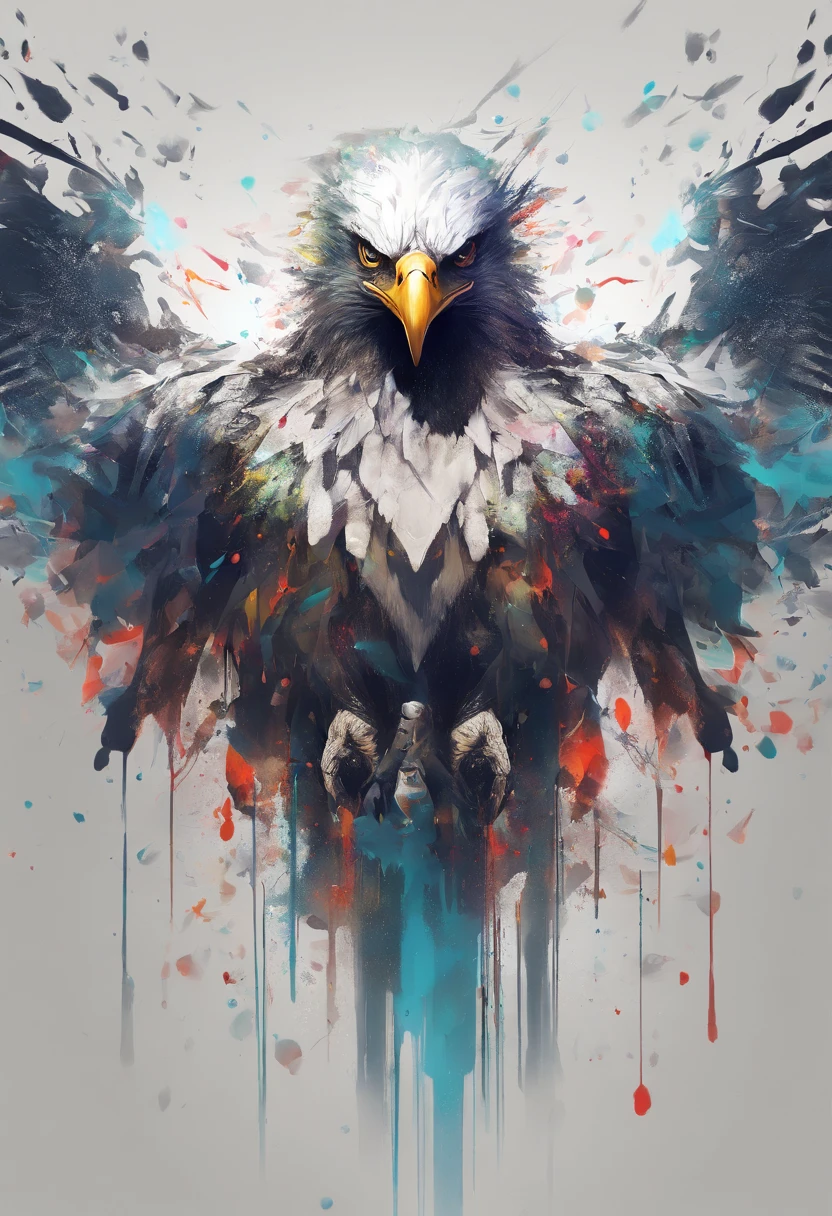 splashart, Eagle head, ((white backgrounid)), piercing eyes, Epic Instagram, art stations, splash style of color paint, contours, hyper detailed intricately detailed, unreal-engine, genial, intricately details, splashscreen, complementary colours, Concept of fantasy art, 8K分辨率, Deviantart's masterpiece, oil painted, heavy brushstrokes, Ink drops, Splash proof
