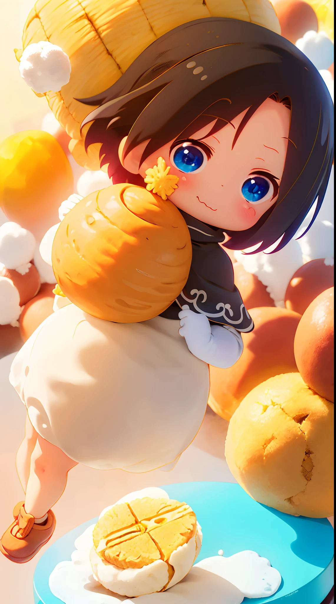elma_maiddragon, short hair, black hair, blue eyes, senos medianos, Sopa de fideos con carne, Arroz de cerdo estofado, bubble tea, Guabao, Huevo de hierro, Mijo mochi, tortilla, Vermicell, Pan-fried buns, Bollo de pimienta, pineapple cake, Fideos de arroz, Panqueque de cebolleta, tofu apestoso, Pastel solar, witch hat, dress, cape, white gloves, background, Everything is made of candy, cotton candy, Tierra de caramelos,hecho de caramelo, Hecho de caramelos y piruletas , Esculpido en caramelo, Bosque de dulces, recubierto de caramelo