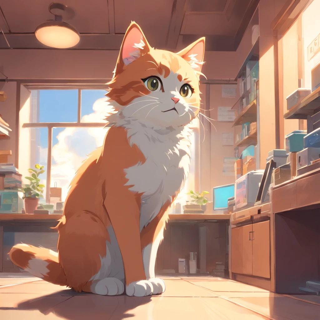 Little cute isometric cat emoji, Tuxedo jack, calico cat, hairy pubic,Cute big breasts, Pet shop background, soft and muted colors, 3d icon clay rendering, Spring: 120mm, 3D blender rendering, trending on polycount, modular constructivism, Orange background, physically-based renderingt, The kitten in the middle raised her hand