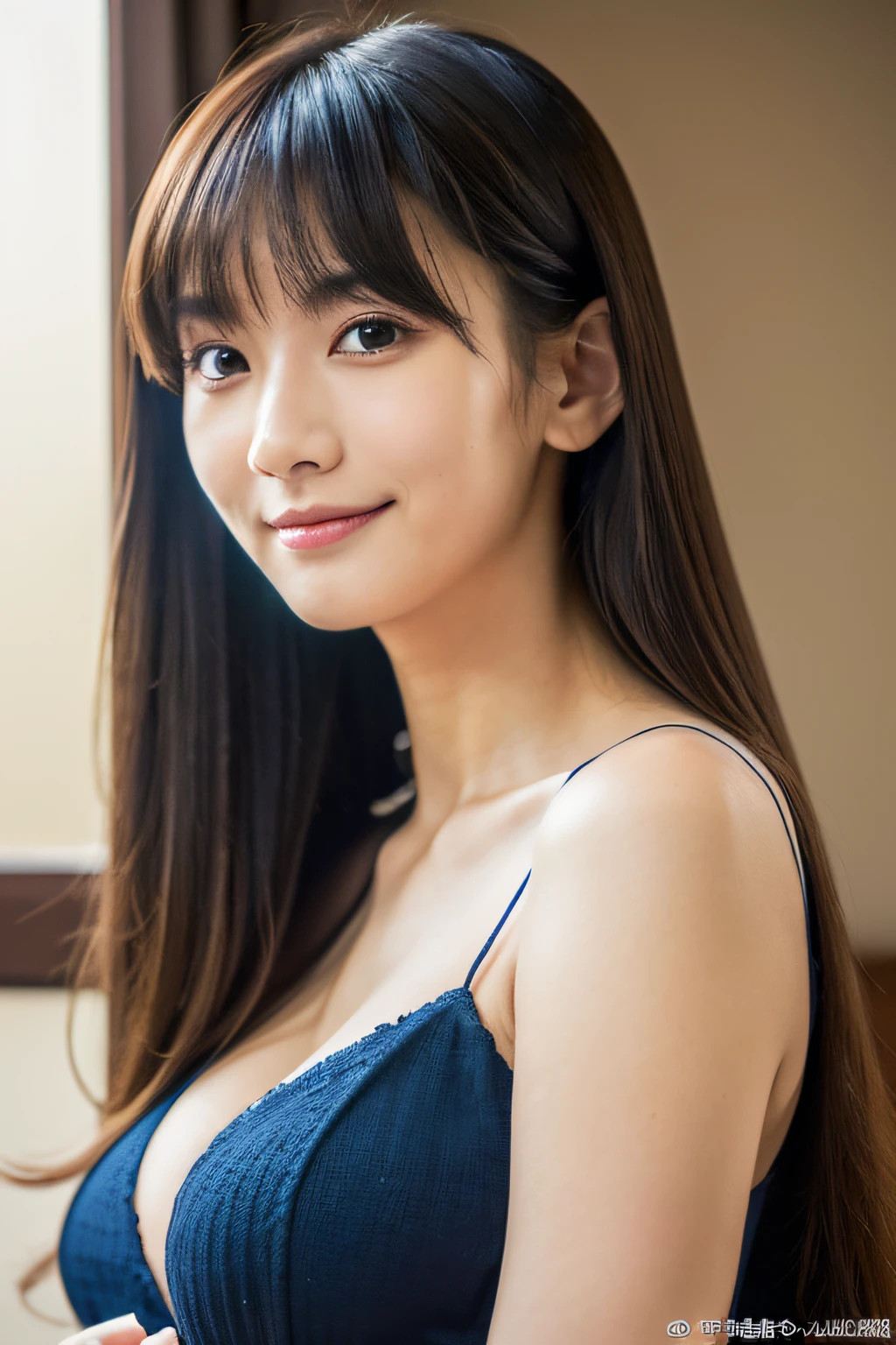 (hyper realisitic) , ((Increase the resolution), (8K), (Extremely detailed), , (Beautiful detailed eyes), (Best Quality), (super detailed), (masutepiece), ( Wallpaper), (Detailed face), Solo, 1 Japan model, gaze at the audience, exquisitedetails, Detailed face, lowkey, pureerosfaceace_v1, Smile, Long hair, Straight hair, 46 minutes of diagonal bangs, Revealing clothes, Sexy Pose, Full body photo, Open chest, Colossal tits,