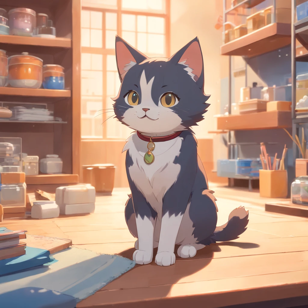Little cute isometric cat emoji, Tuxedo jack, calico cat, hairy pubic,Cute big breasts, Pet shop background, soft and muted colors, 3d icon clay rendering, Spring: 120mm, 3D blender rendering, trending on polycount, modular constructivism, Orange background, physically-based renderingt, The kitten in the middle raised her hand