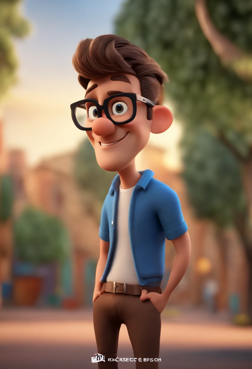 Cartoon character of a man with black glasses and a blue t-shirt, careca , animation character, Caractere estilizado, animation style rendering, 3D estilizado, Arnold Maya render, 3 d render stylized, toon render keyshot, Personagem 3D, Personagem 3D, 3d rendering stylized, 3 d character render, personagem de desenho animado, Personagem de close up, Pose de personagem,  (Estilo Pixar) (master part:1.2) (Bokeh) (best quality) (pele detalhada) (textura detalhada) (8k) (argila) (Cinematic lighting) (foco nítido