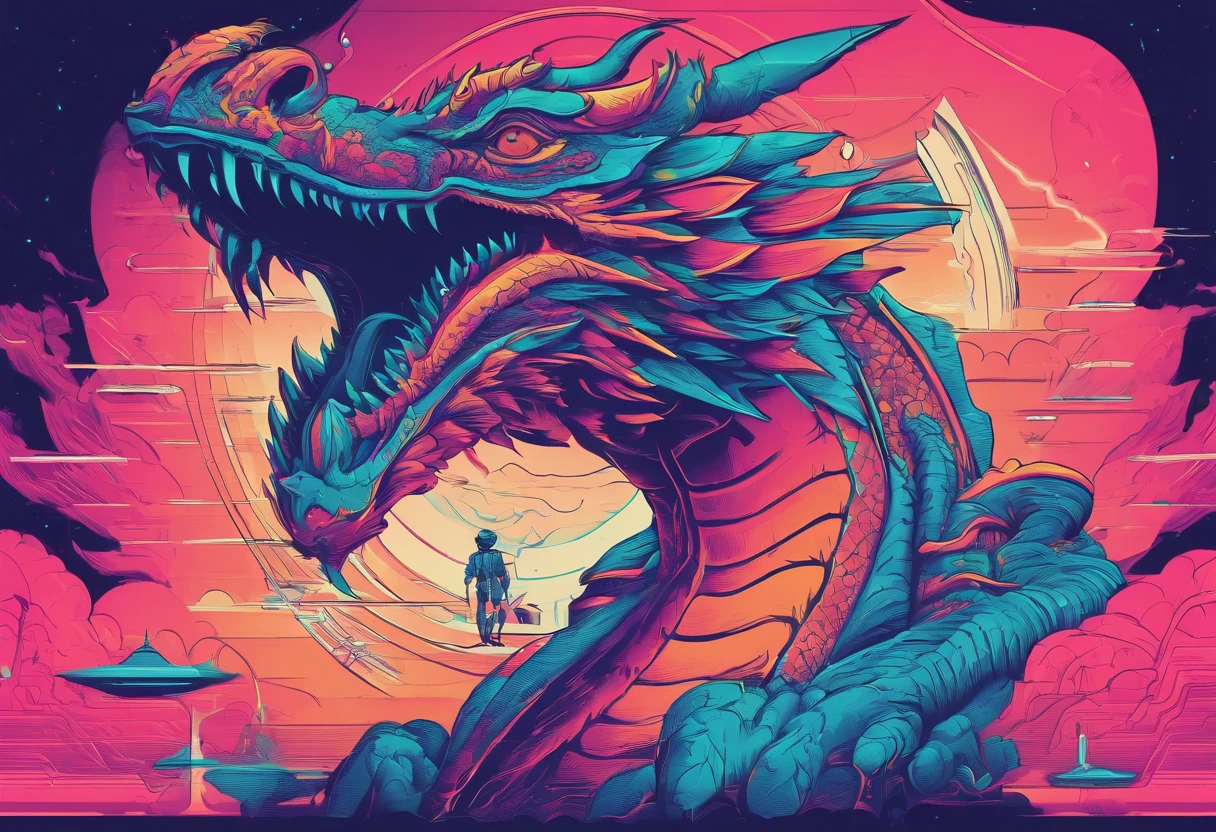 /imagine prompt: Dragon Rider, Art Deco, Simplification, Chromatic, Magical Realism, Synthwave:: t-shirt vector, center composition graphic design, plain background::2 mockup::-2 --upbeta --ar 1:1