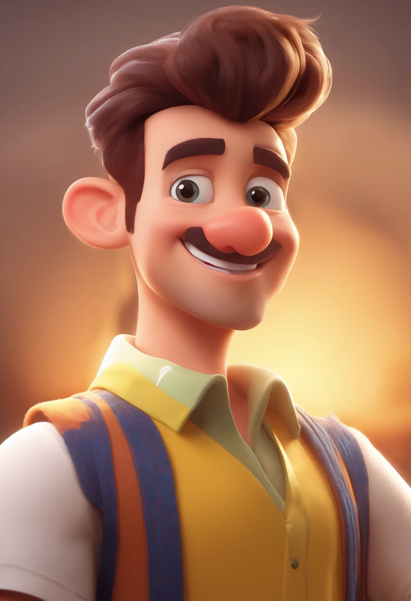 personagem dos desenhos animados de um homem de cavanhaque de camisa azul, animation character, Caractere estilizado, animation style rendering, 3D estilizado, Arnold Maya render, 3 d render stylized, toon render keyshot, Personagem 3D, Personagem 3D, 3d rendering stylized, 3 d character render, personagem de desenho animado, Personagem de close up, Pose de personagem, (Estilo Pixar) (master part:1.2) (Bokeh) (best quality) (pele parda) (textura detalhada) (80k) (argila) (Cinematic lighting) (foco nítido