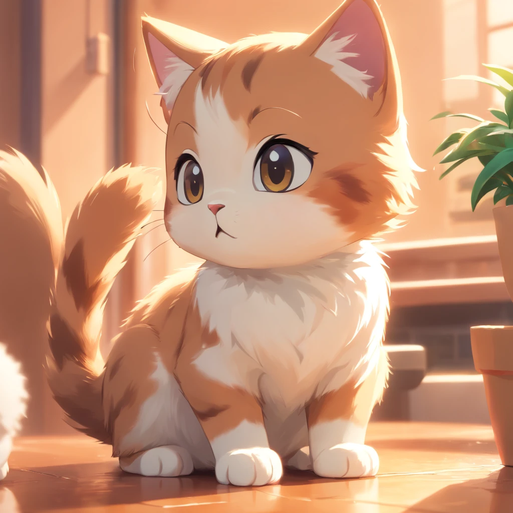 Little cute isometric cat emoji, Tuxedo jack, calico cat, hairy pubic，cute big breasts, Pet shop background, soft and muted colors, 3d icon clay rendering, Spring: 120mm, 3D blender rendering, trending on polycount, modular constructivism, Orange background, physically-based renderingt, The kitten in the middle raised her hand