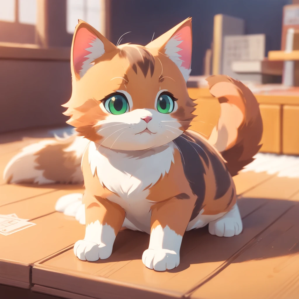 Little cute isometric cat emoji, Tuxedo jack, calico cat, hairy pubic,Cute big breasts, Pet shop background, soft and muted colors, 3d icon clay rendering, Spring: 120mm, 3D blender rendering, trending on polycount, modular constructivism, Orange background, physically-based renderingt, The kitten in the middle raised her hand