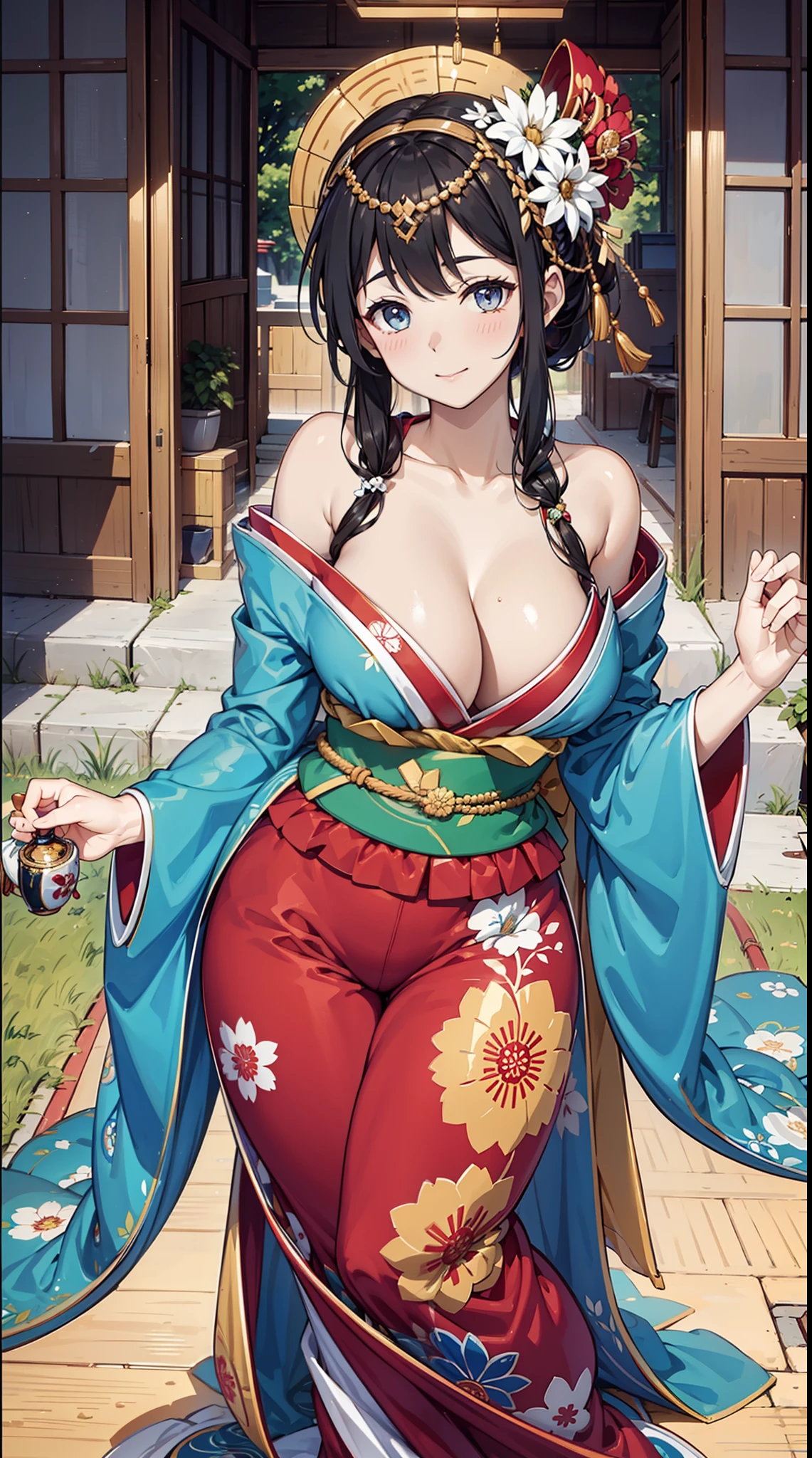 {{{{tmasterpiece}}}}, {{{ultra - detailed}}}, {{{High- sharpness}}}, {{Good anatomy}}, (((best qualtiy))), ((Very fine and beautiful)), {{Very detailed and refined}}, {8k CG wallpaper}, {{illustratio}}, (flower pattern:1.1),There are many kinds of patterns that appear on clothes,(color difference:1.2),Beautiful girl,Gorgeous decoration of mature women,(Girl's face), (1girll:1), having fun,Enchanted,独奏, Oiran, (japanses clothes:1.2), (Huge breasts),big curve,the night,Movie lighting,Shine,Seductive pose
