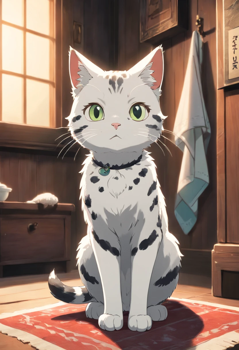 One cat with a black and white pattern,I'm using a washcloth,An ultra-high picture quality,Stand on two legs,Looking at the front