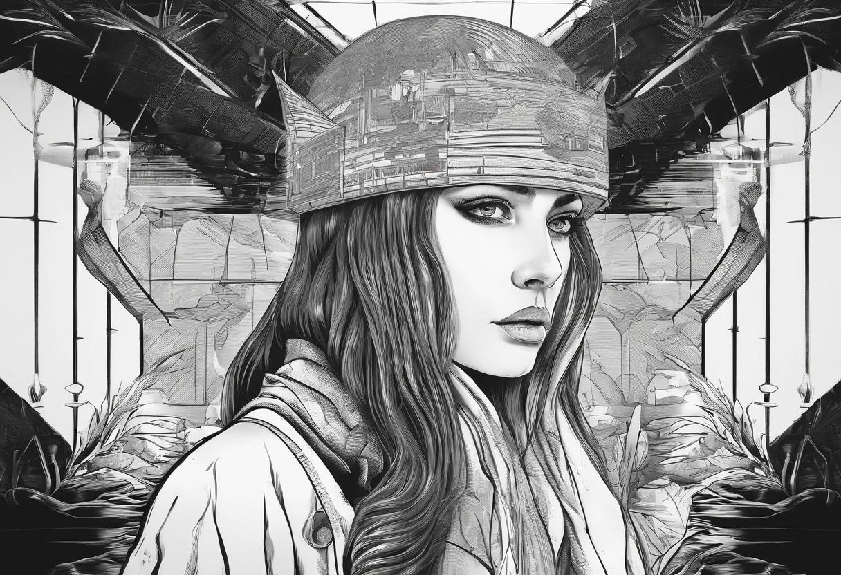 Landscape orientation，quadratic element，black andwhite，horror film poster，Illustration of front-view shot，Long-haired girls