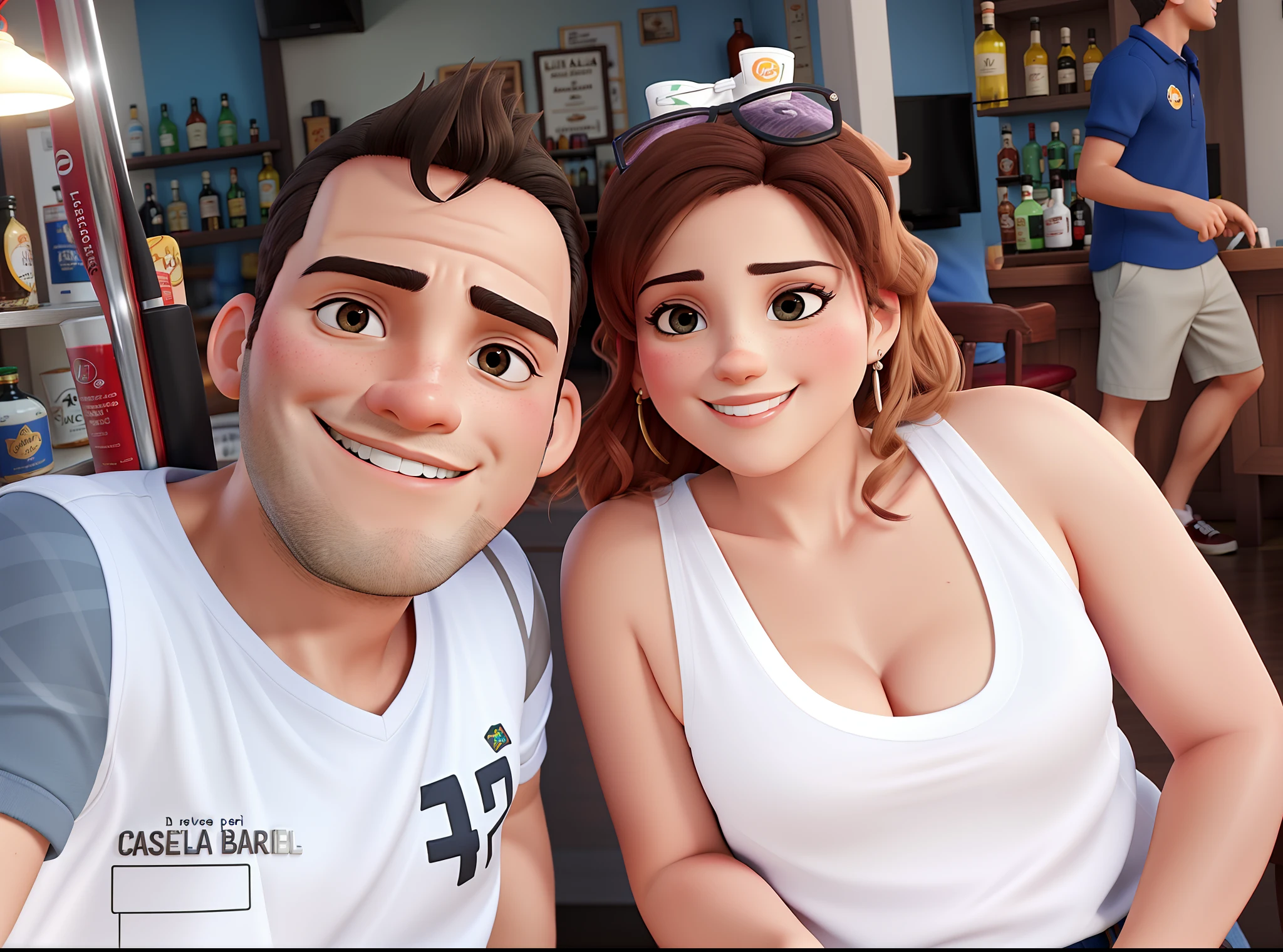 casal num bar se divertindo bebendo