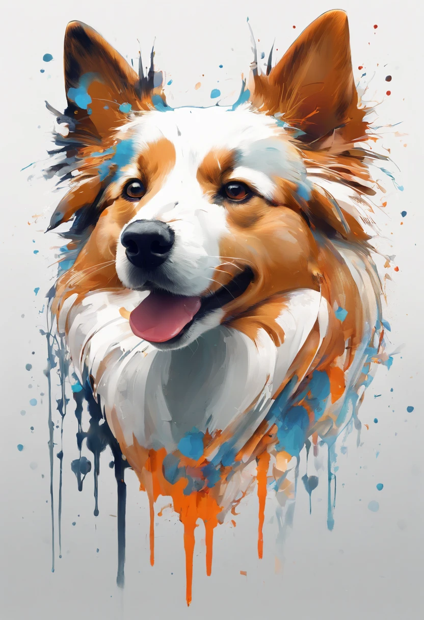 Splash Art, Shetland Shetland Shepherd Dog, ((White background)), piercing eyes, Epic Instagram, art stations, splash style of color paint, contours, hyper detailed intricately detailed , illusory engine, Fantastical, intricately details, Splash screen, Complementary colors, fantasy concept art, 8K resolution, Deviantart's masterpiece, Oil painting, Heavy strokes, paint drips, splashart