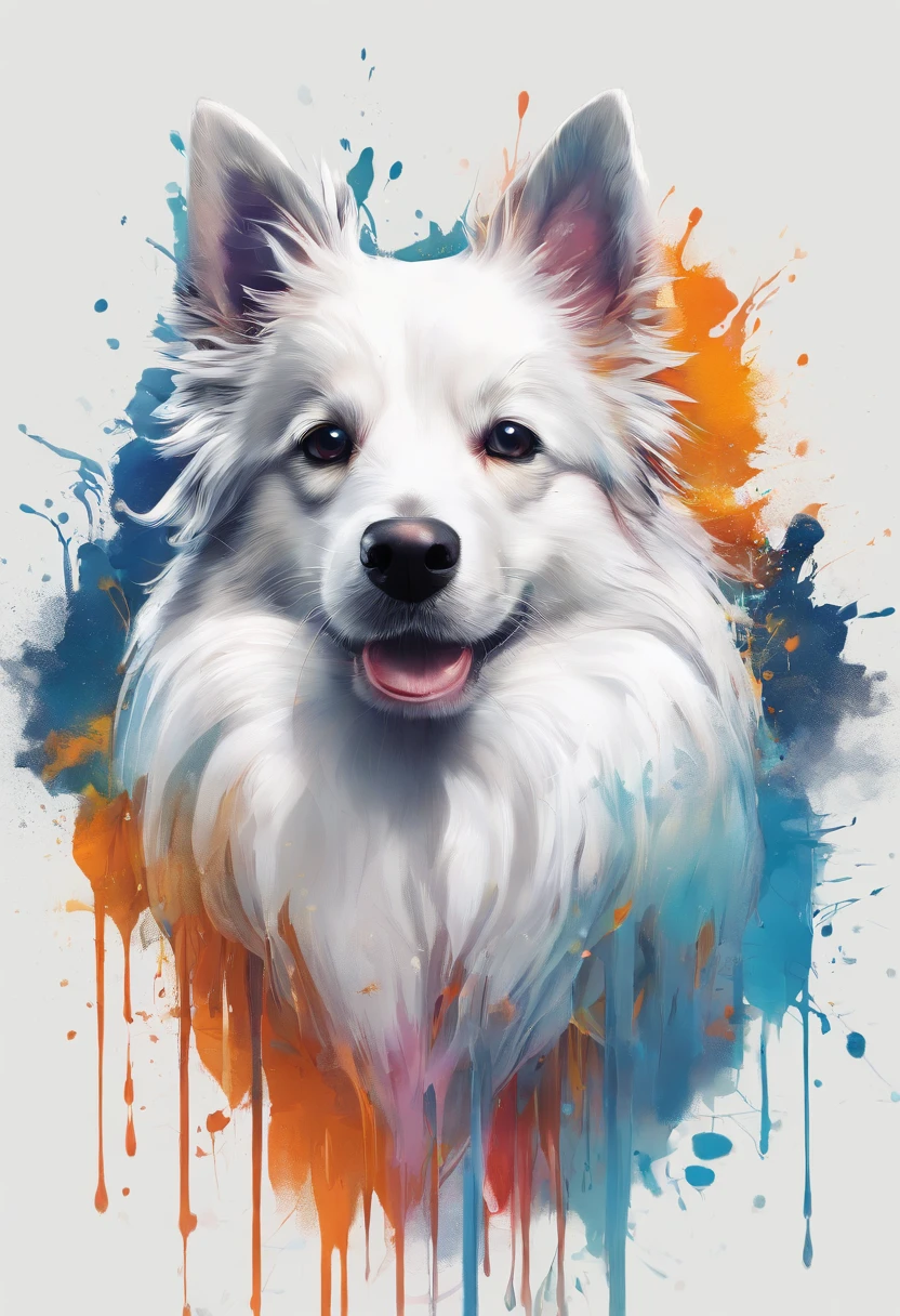 Splash Art, Shetland Shetland Shepherd Dog, ((White background)), piercing eyes, Epic Instagram, art stations, splash style of color paint, contours, hyper detailed intricately detailed , illusory engine, Fantastical, intricately details, Splash screen, Complementary colors, fantasy concept art, 8K resolution, Deviantart's masterpiece, Oil painting, Heavy strokes, paint drips, splashart