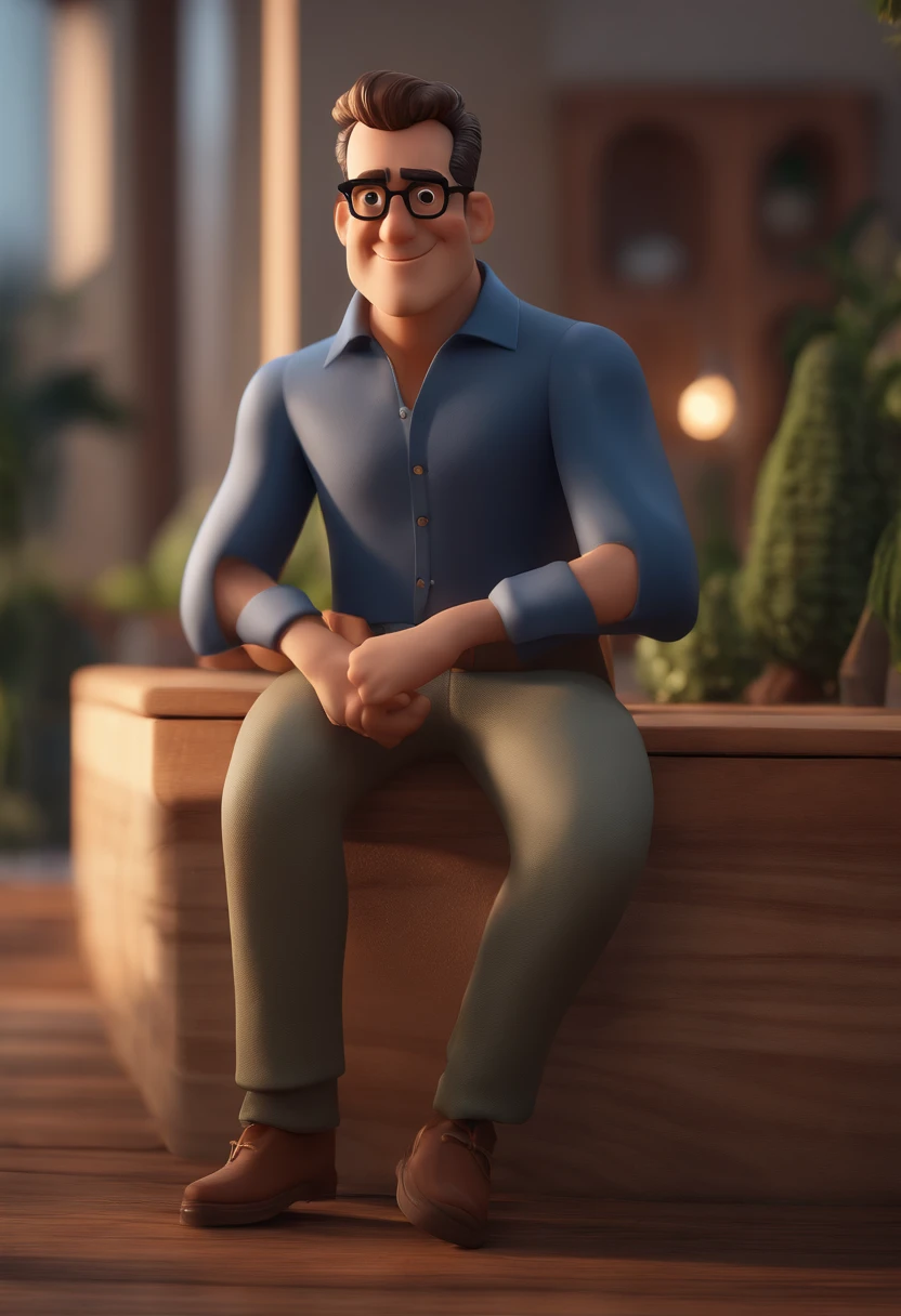 Cartoon character of a man with black glasses and a blue shirt, animation character, Caractere estilizado, animation style rendering, 3D estilizado, Arnold Maya render, 3 d render stylized, toon render keyshot, Personagem 3D, Personagem 3D, 3d rendering stylized, 3 d character render, personagem de desenho animado, Personagem de close up, Pose de personagem,  (Estilo Pixar) (master part:1.2) (Bokeh) (best quality) (pele detalhada) (textura detalhada) (8k) (argila) (Cinematic lighting) (foco nítido