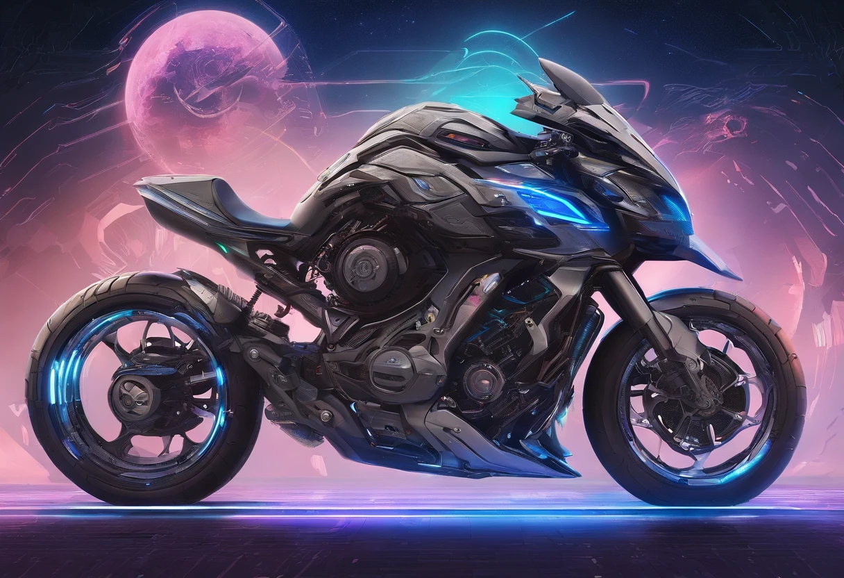 A sleek wolf-shaped motorcycle races through the night sky, its headlights piercing the darkness
This imaginative design combines elements of the supernatural and the mechanical, creating a striking contrast between the organic form of a wolf and the sleekness of a motorcycle. The night sky provides a dramatic backdrop, with the motorcycle's headlights cutting through the darkness, adding an element of excitement and adventure to the design.
The art style is a fusion of Art Nouveau and Cyberpunk, blending the organic, flowing lines of Art Nouveau with the high-tech, futuristic elements of Cyberpunk. The design emphasizes the wolf's form and the motorcycle's details while maintaining an overall sense of fluidity and motion.